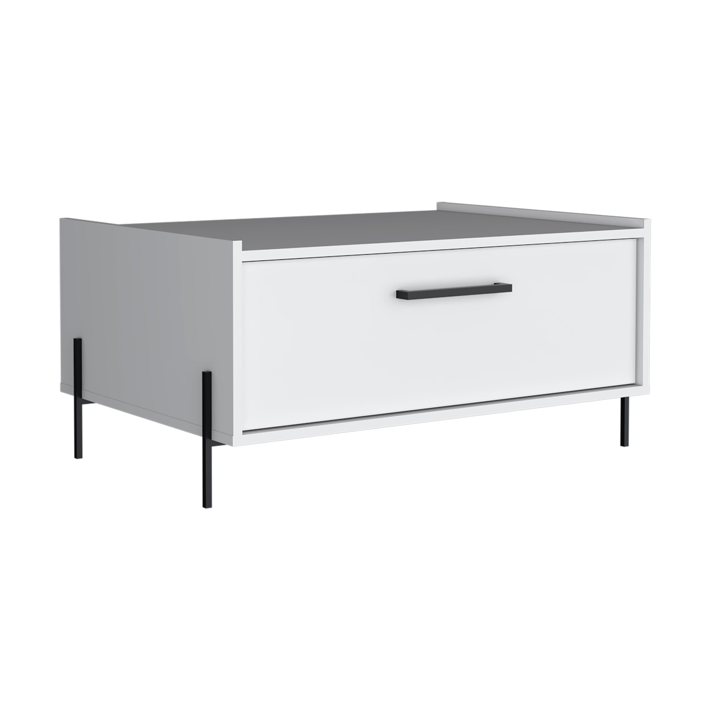 Juneau Coffee Table, 1 shelf, 4 legs, White - Luciddepo