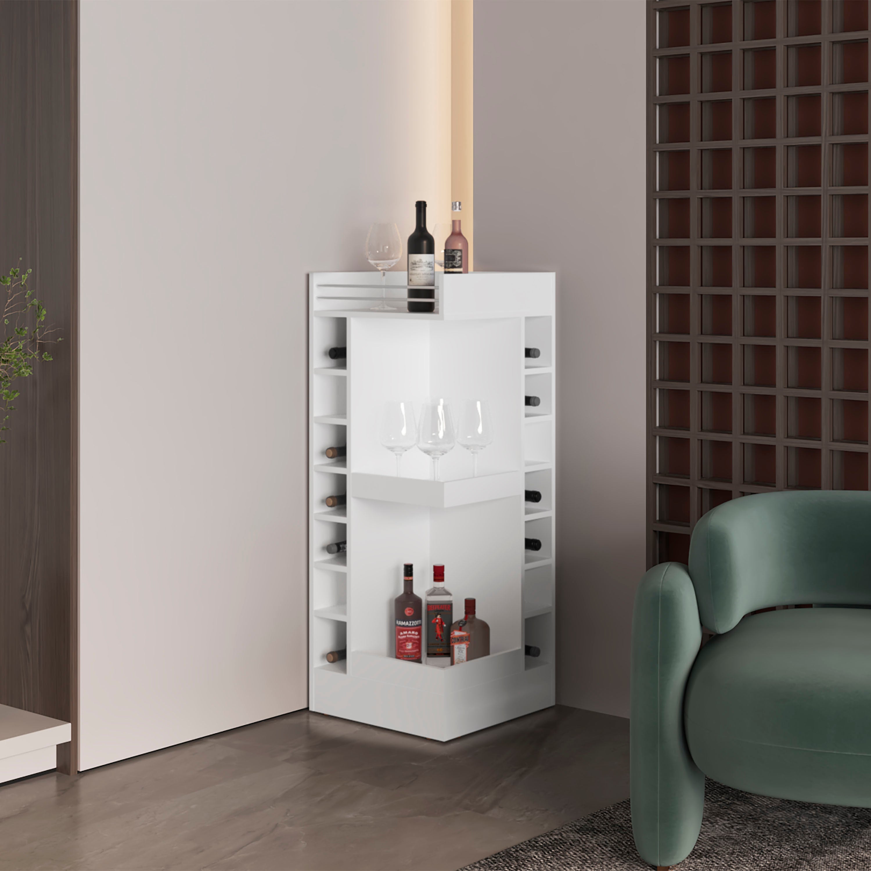 Parker Bar Cabinet, 16 Shelves, White - Luciddepo