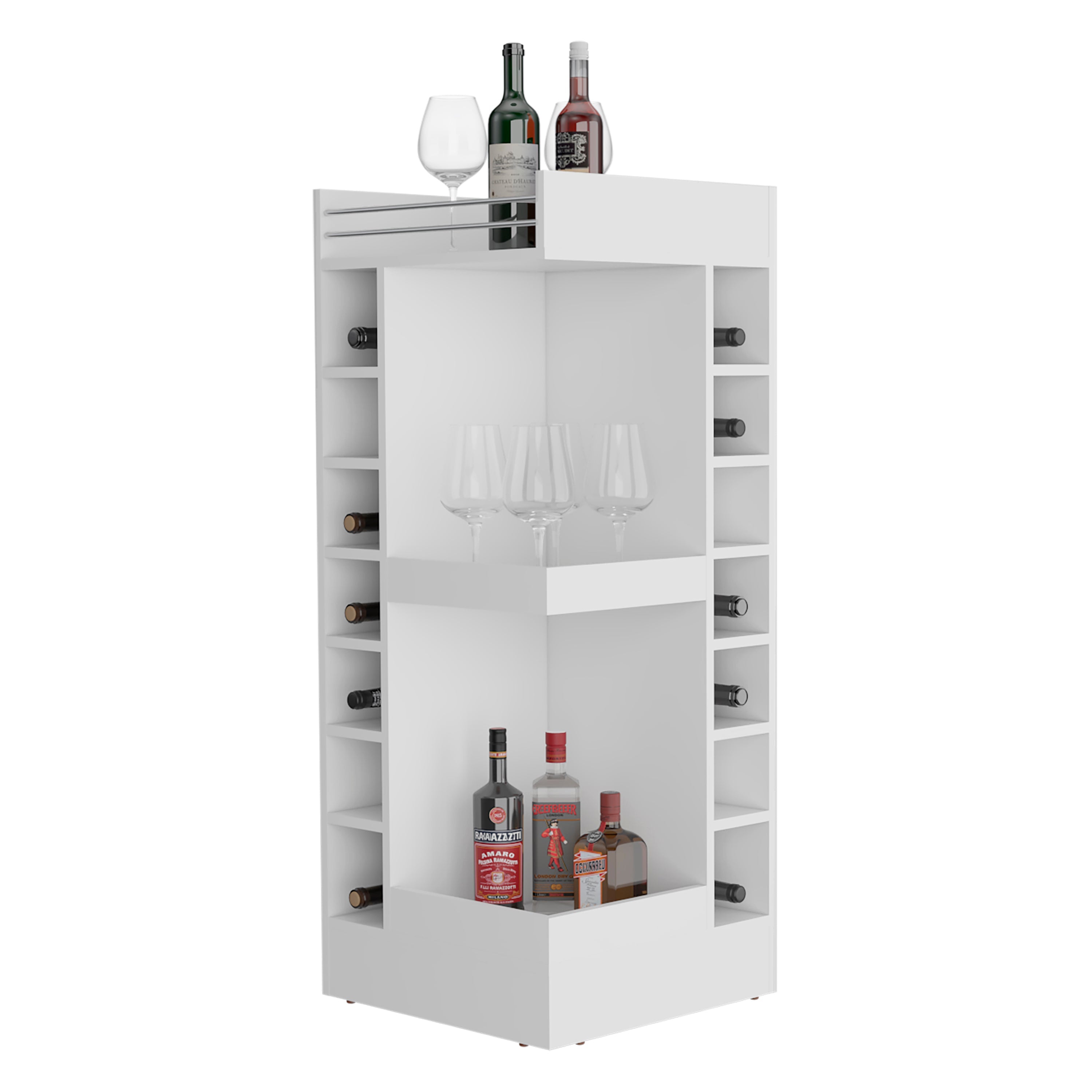 Parker Bar Cabinet, 16 Shelves, White - Luciddepo