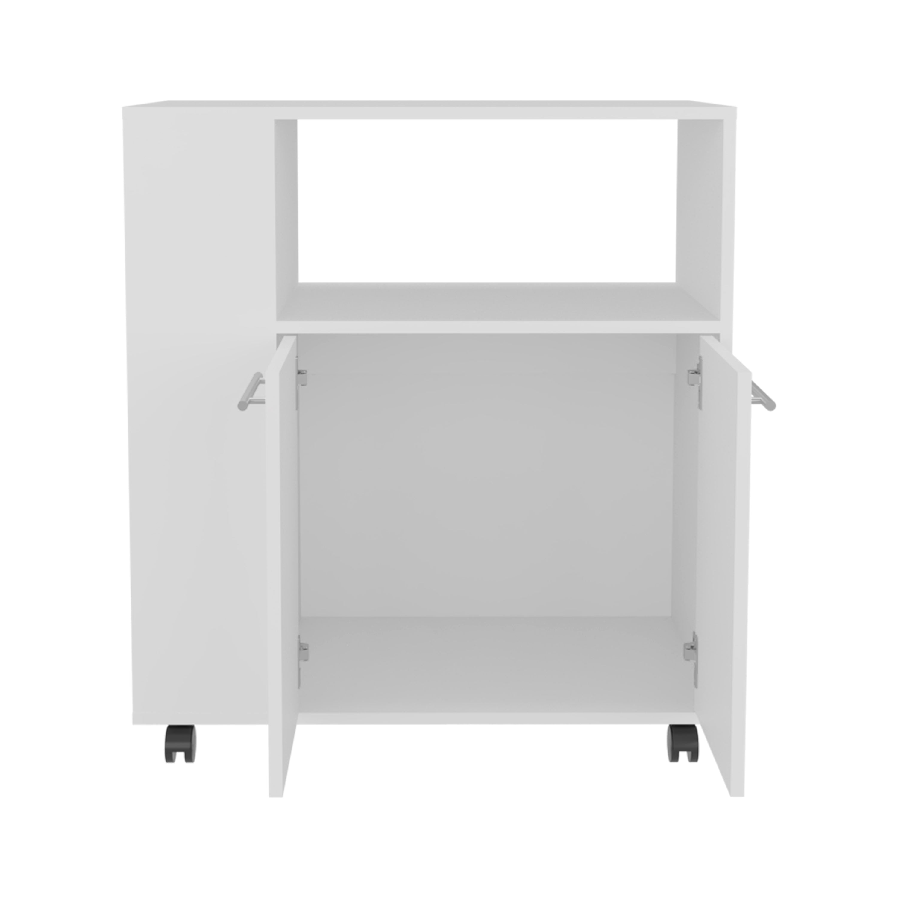 Bremerton Kitchen Cart, 2 Doors, 3 Shelves, 4 Wheels, White - Luciddepo