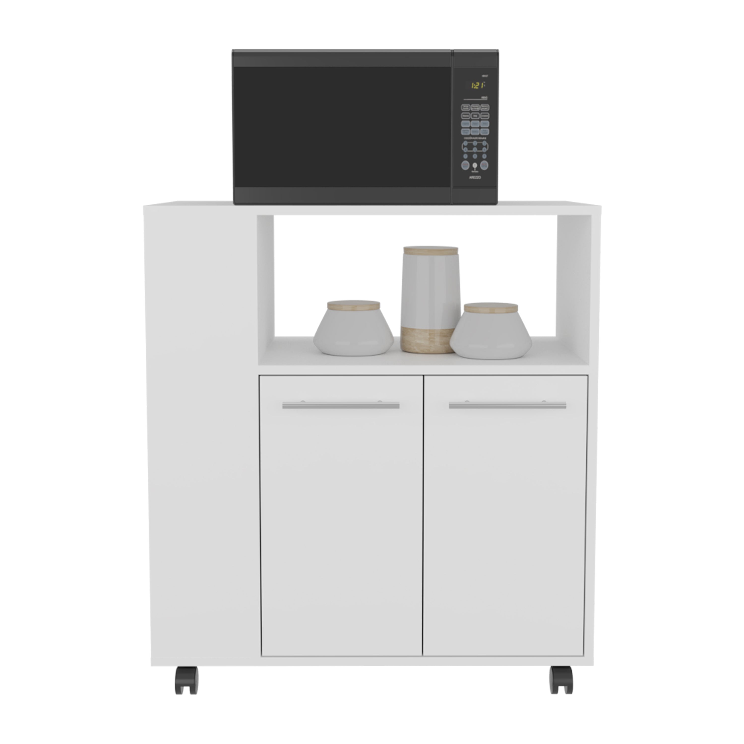 Bremerton Kitchen Cart, 2 Doors, 3 Shelves, 4 Wheels, White - Luciddepo