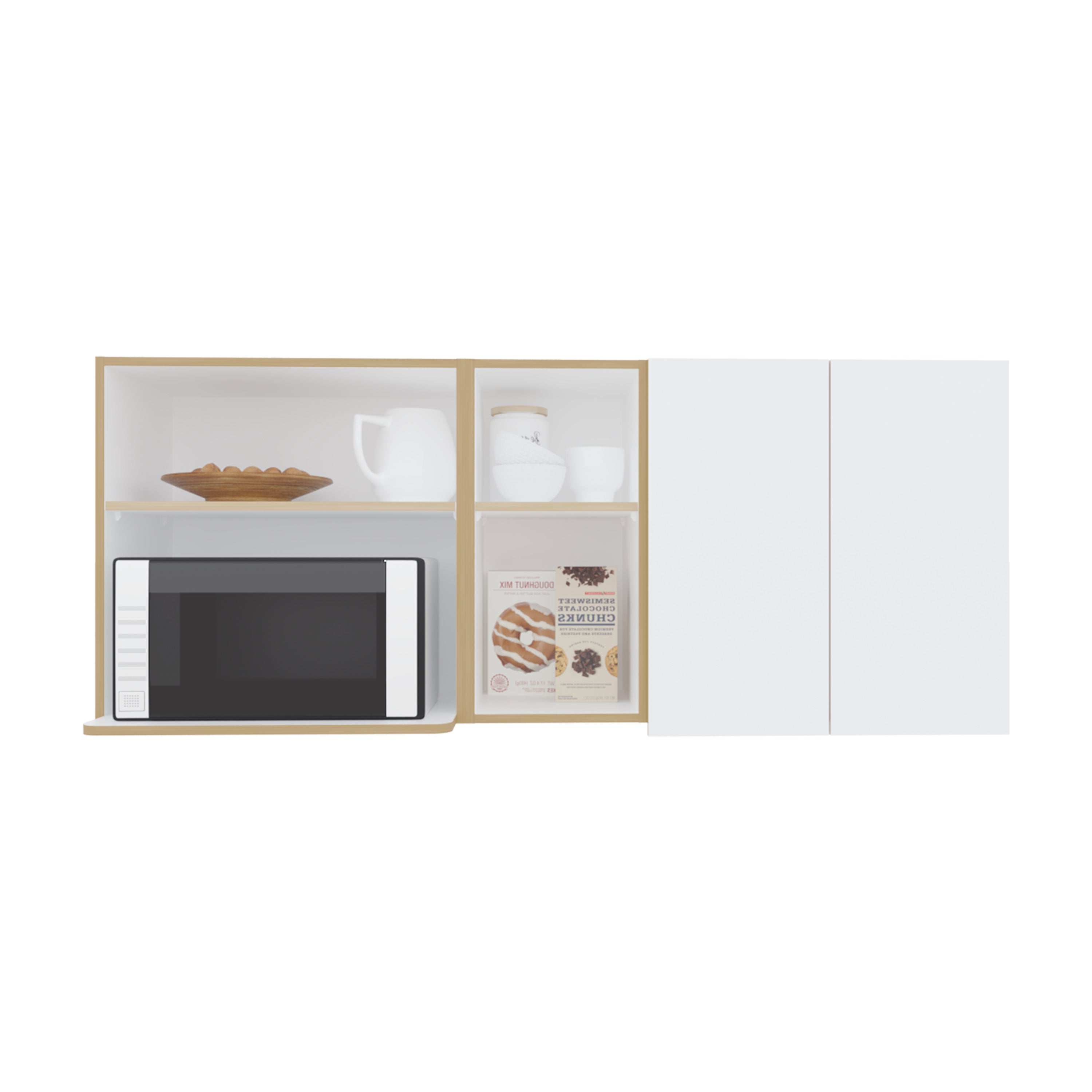 Sidman Wall Cabinet, 2 Doors, 4 Shelves, White / Natural Oak - Luciddepo