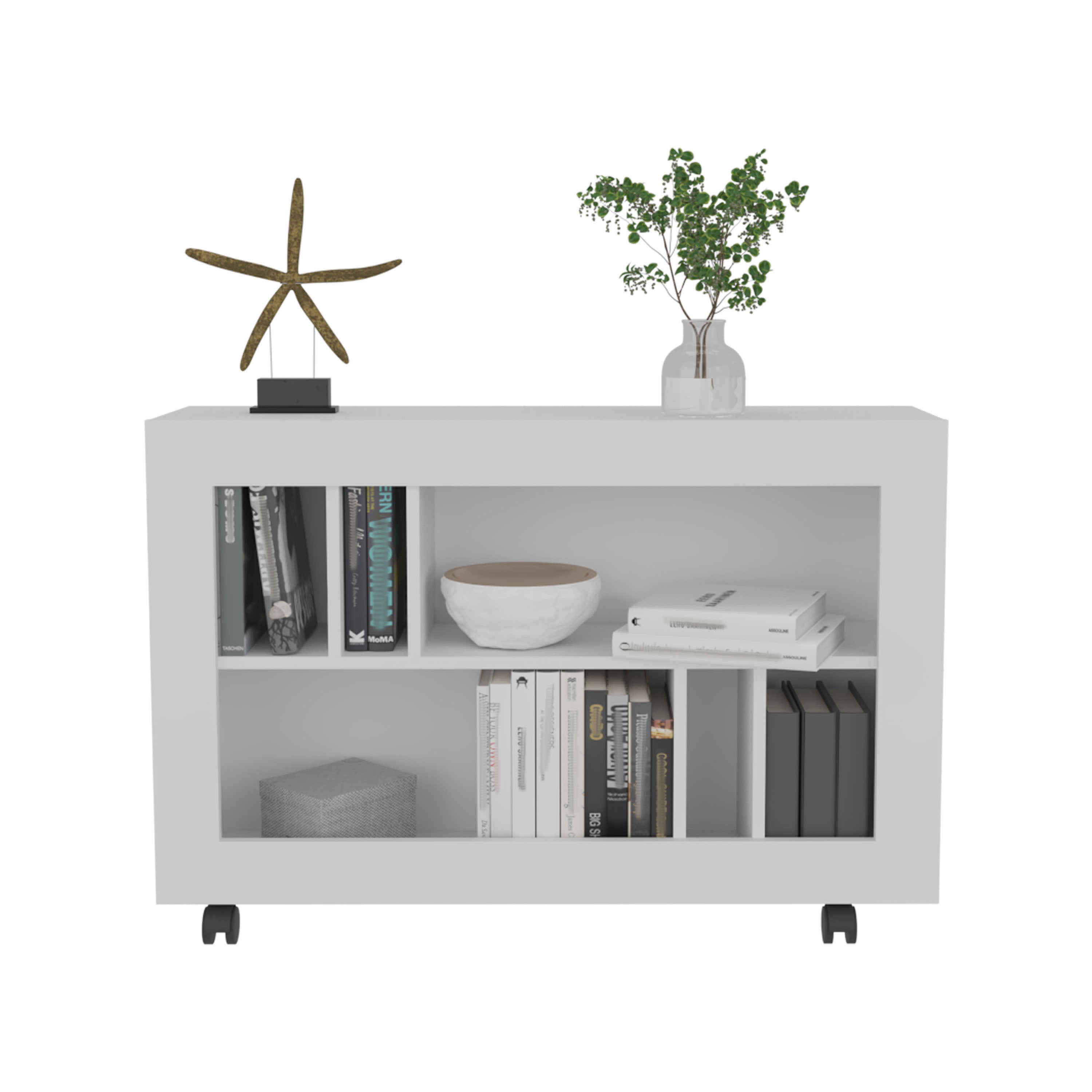 Lacey Console Table Cart, 5 Shelves, 4 Casters, White - Luciddepo