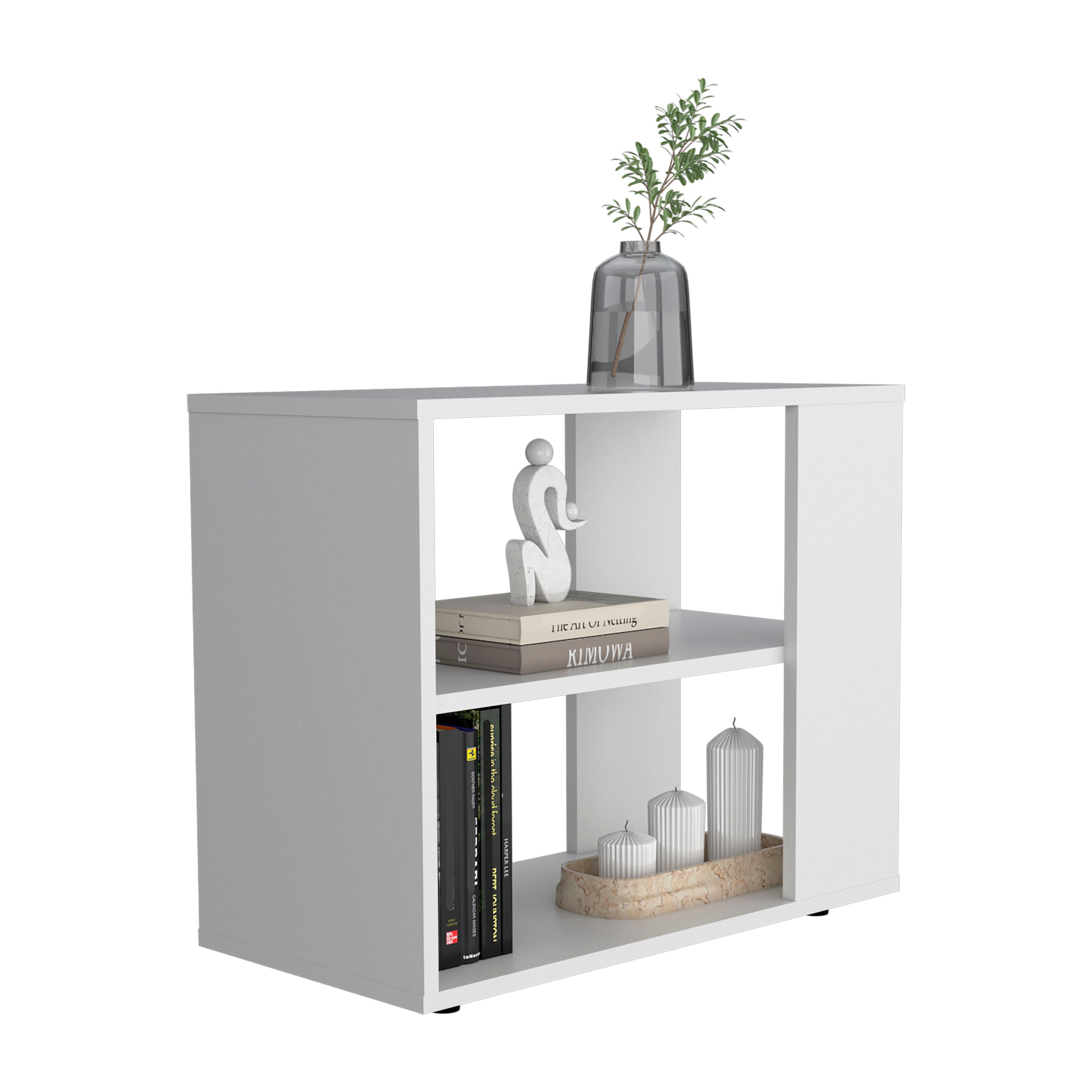 Cavalero Sideboard Table, 4 Legs, 2 Shelves, White - Luciddepo