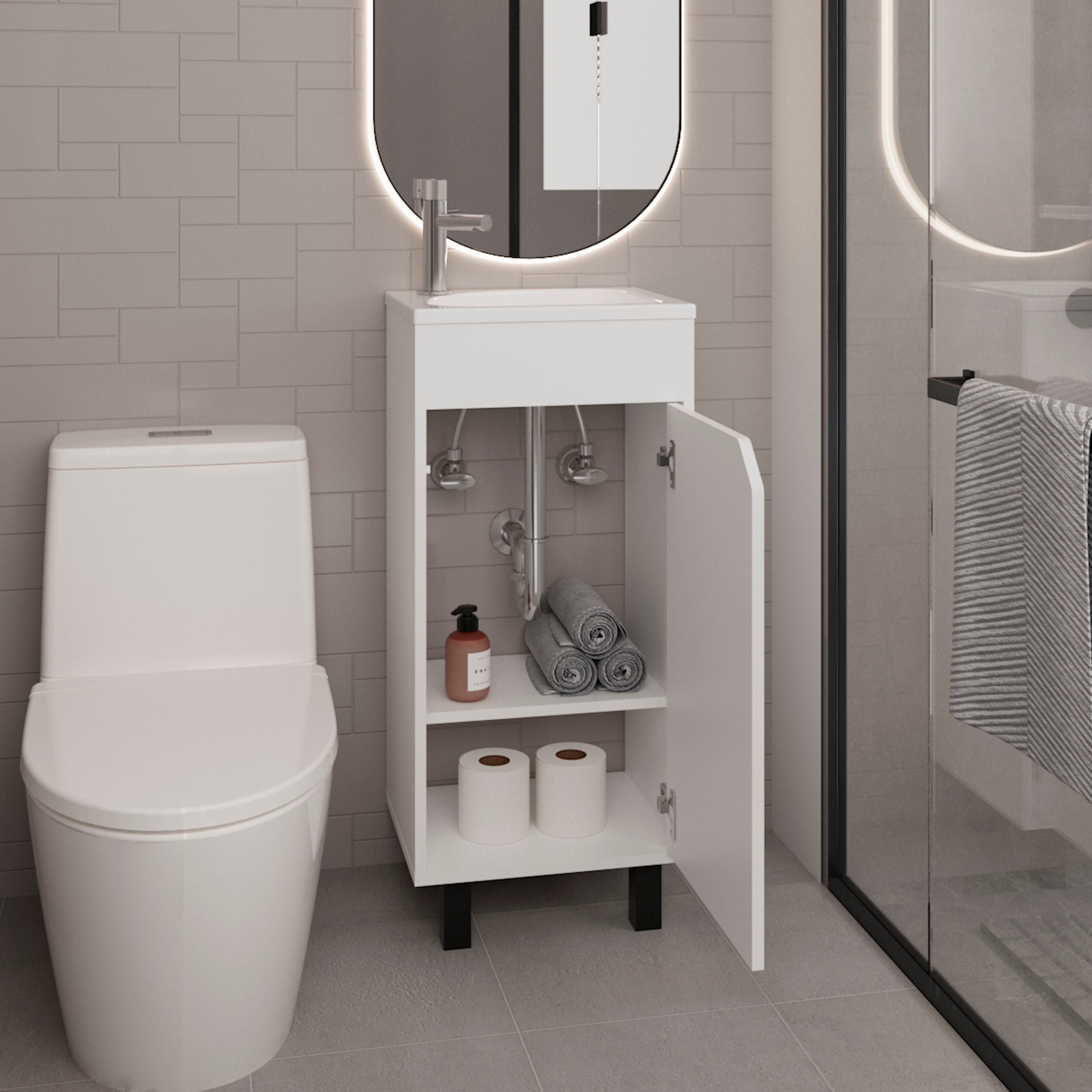 Yorkana Bathroom Vanity, 1 Door, 4 Legs, White - Luciddepo