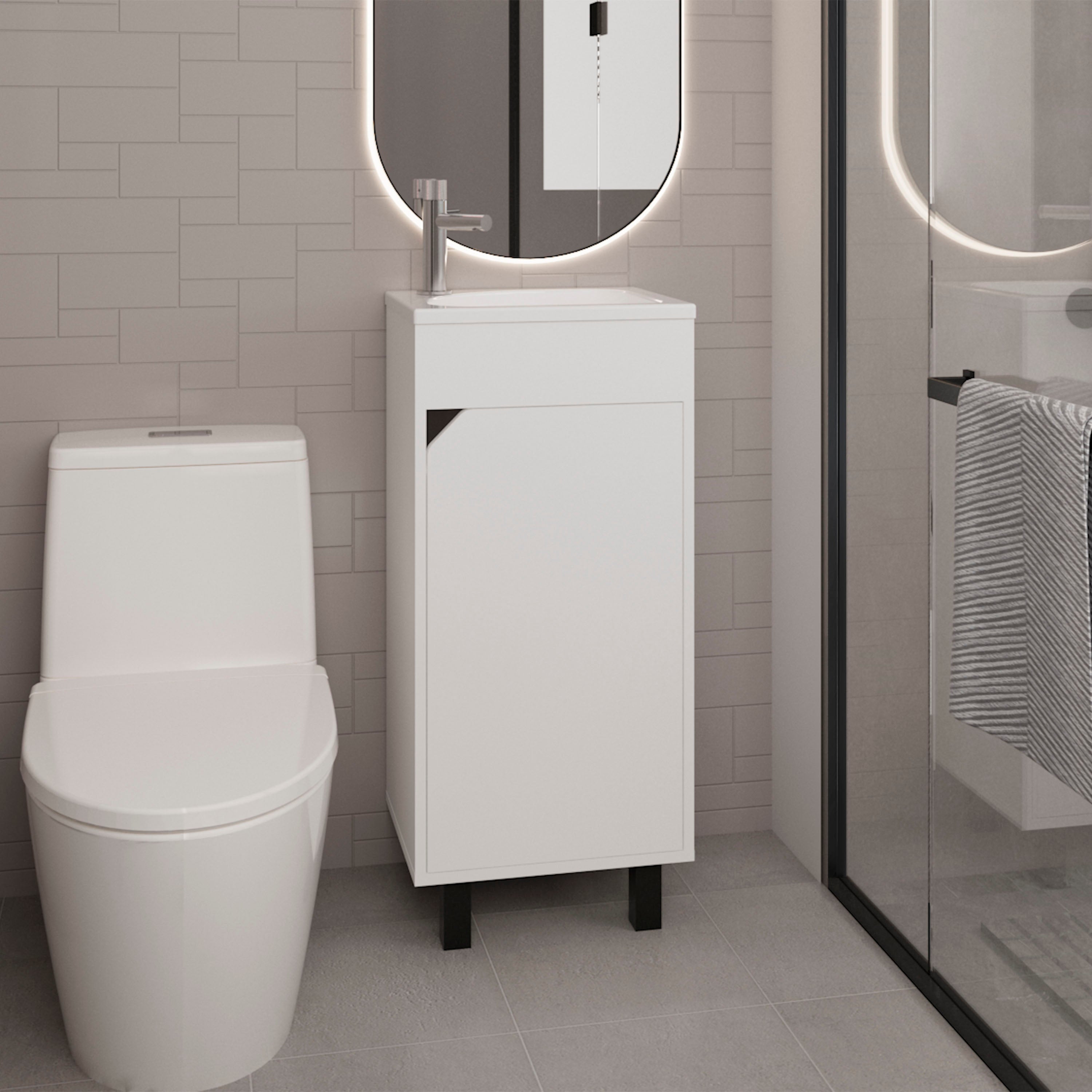 Yorkana Bathroom Vanity, 1 Door, 4 Legs, White - Luciddepo