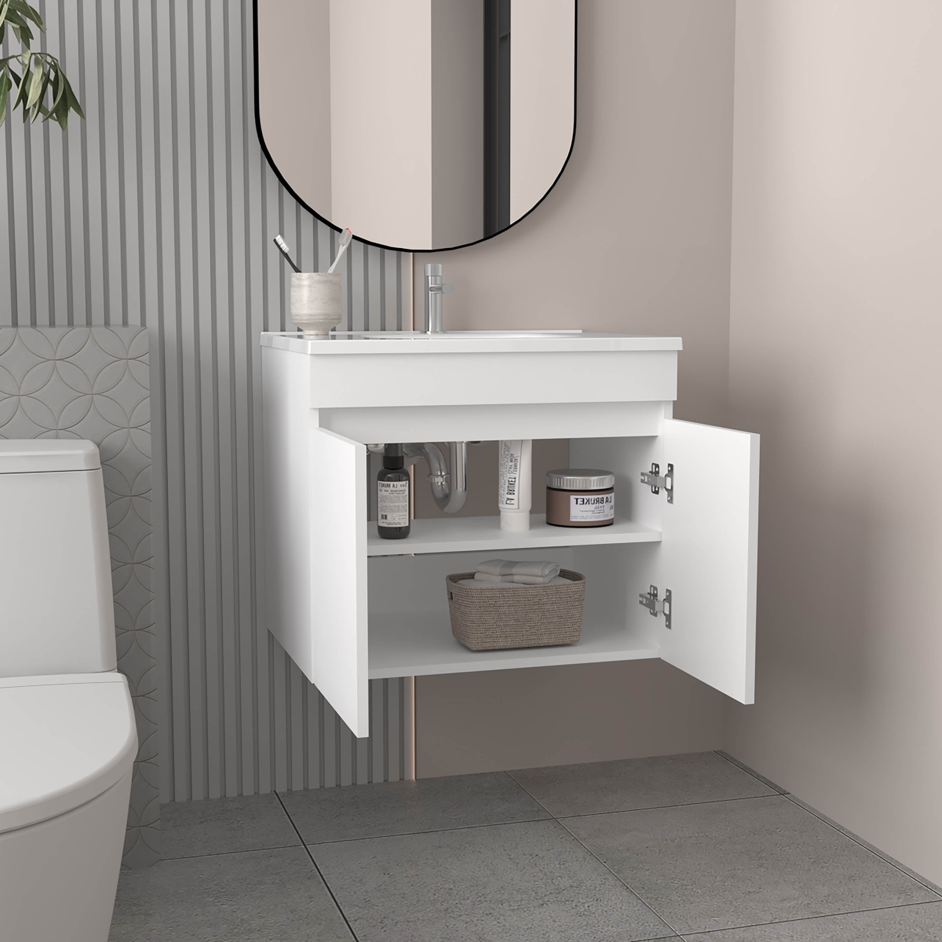 Tarentum Bathroom Vanity, 2 Doors, 2 Shelves, White - Luciddepo