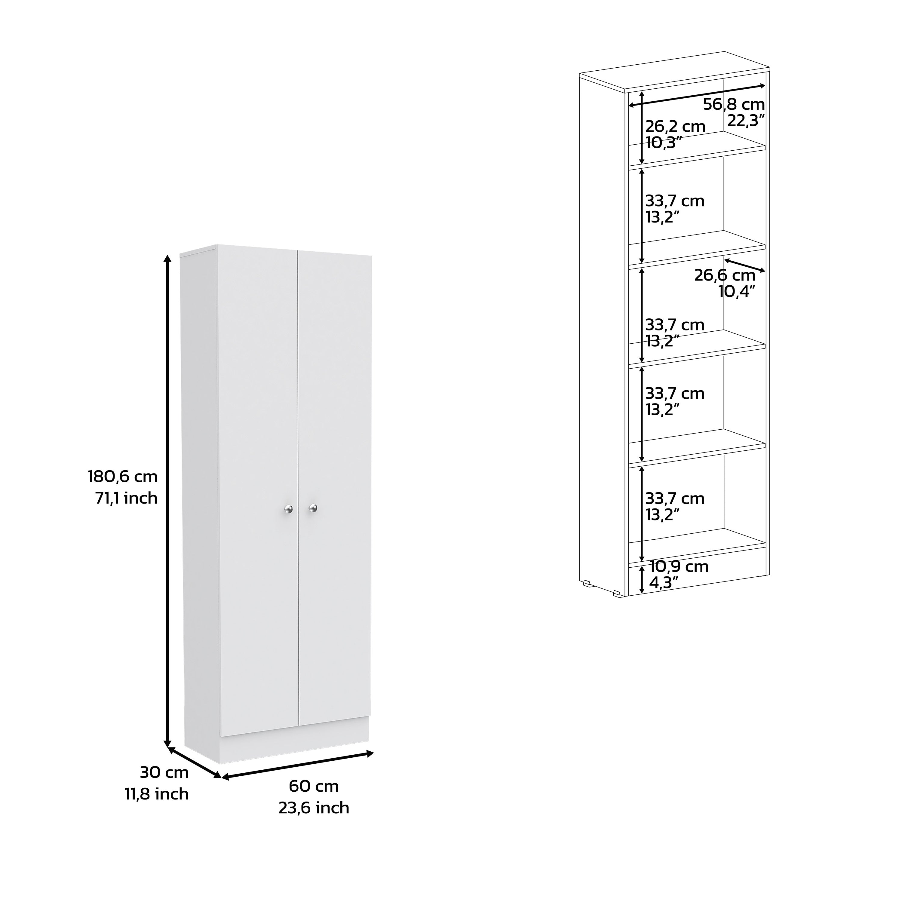 Dakari Multistorage Double Door Cabinet with 5 Internal Shelves, White - Luciddepo
