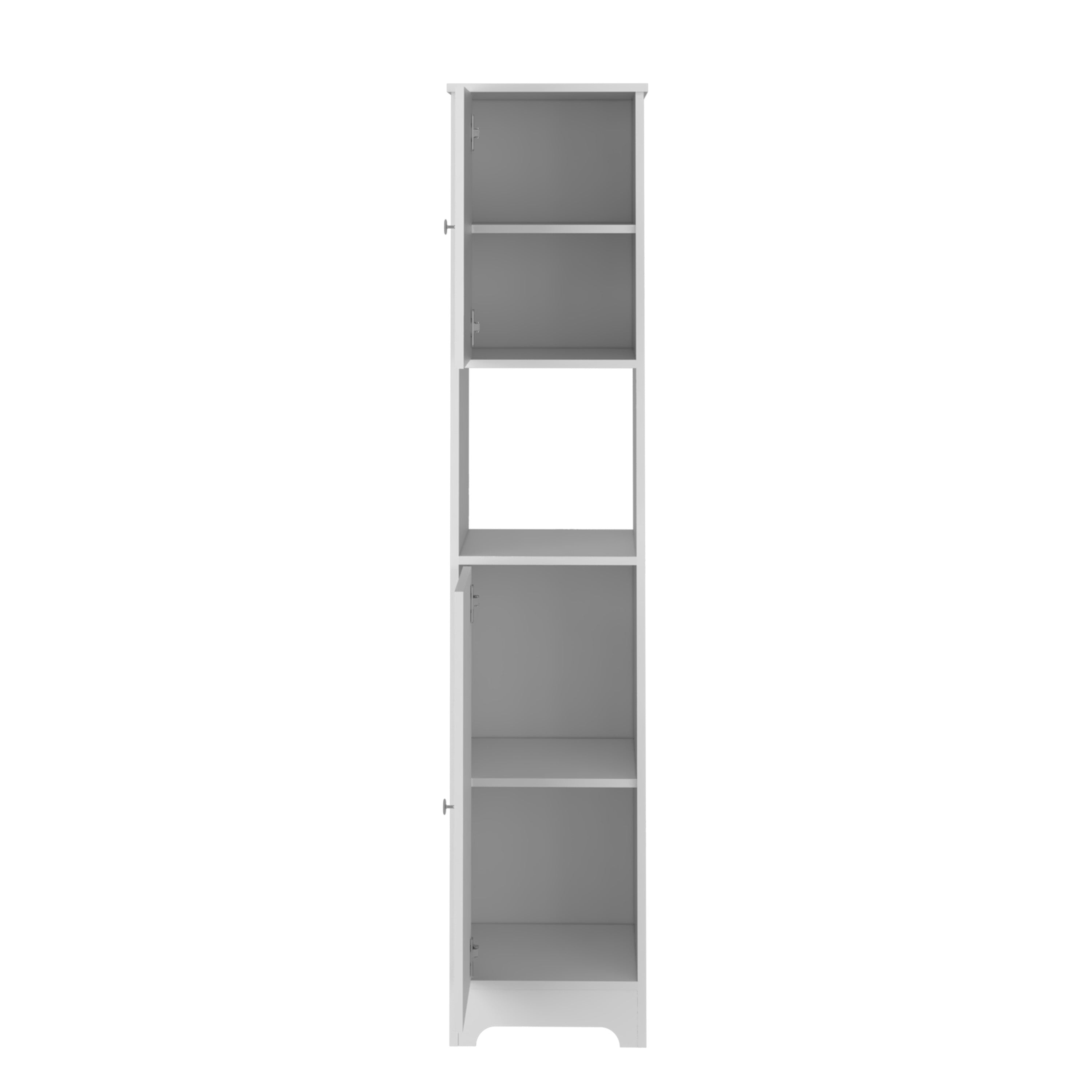 Yaka Linen Double Door Cabinet, Four Interior Shelves, One Open Shelf, White - Luciddepo
