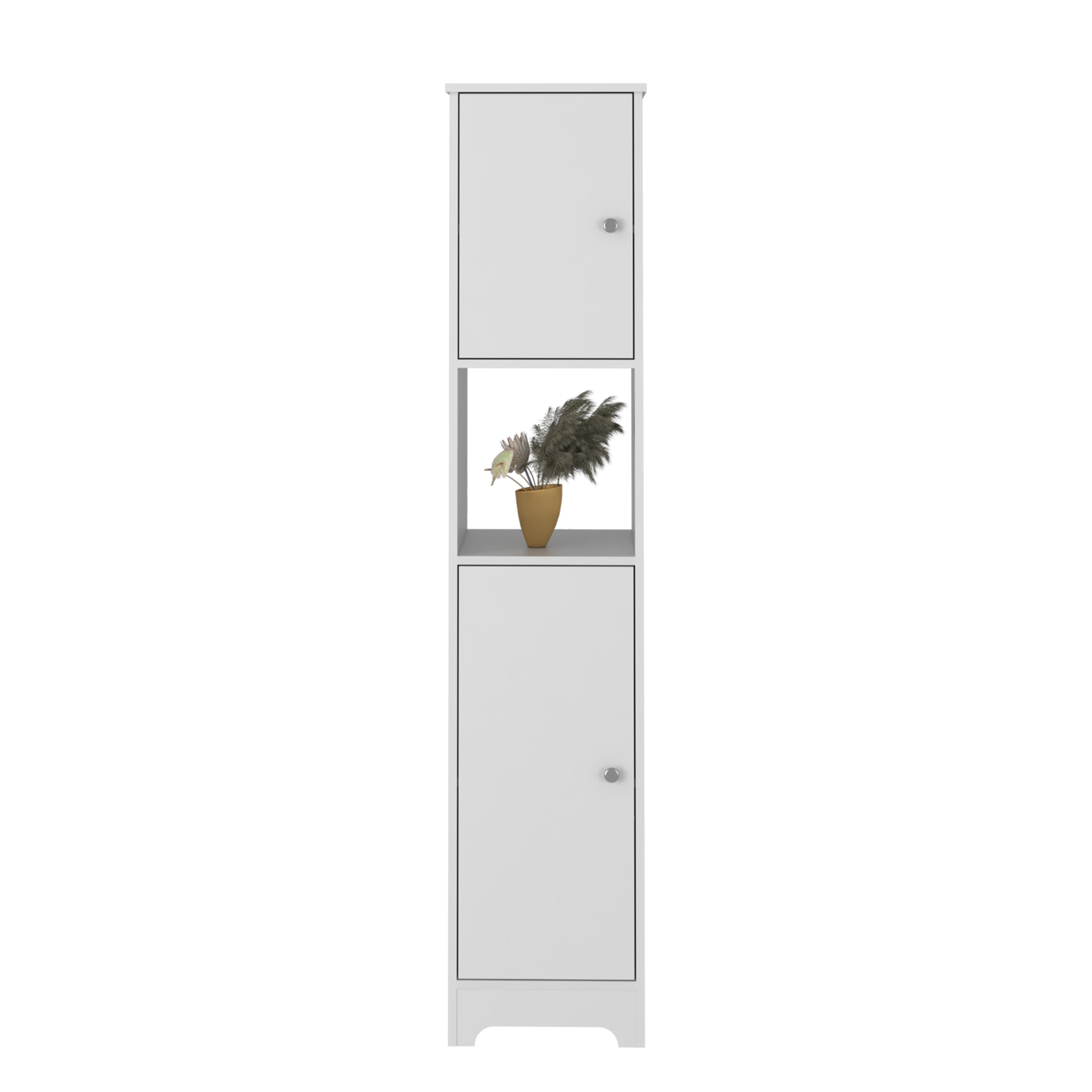 Yaka Linen Double Door Cabinet, Four Interior Shelves, One Open Shelf, White - Luciddepo