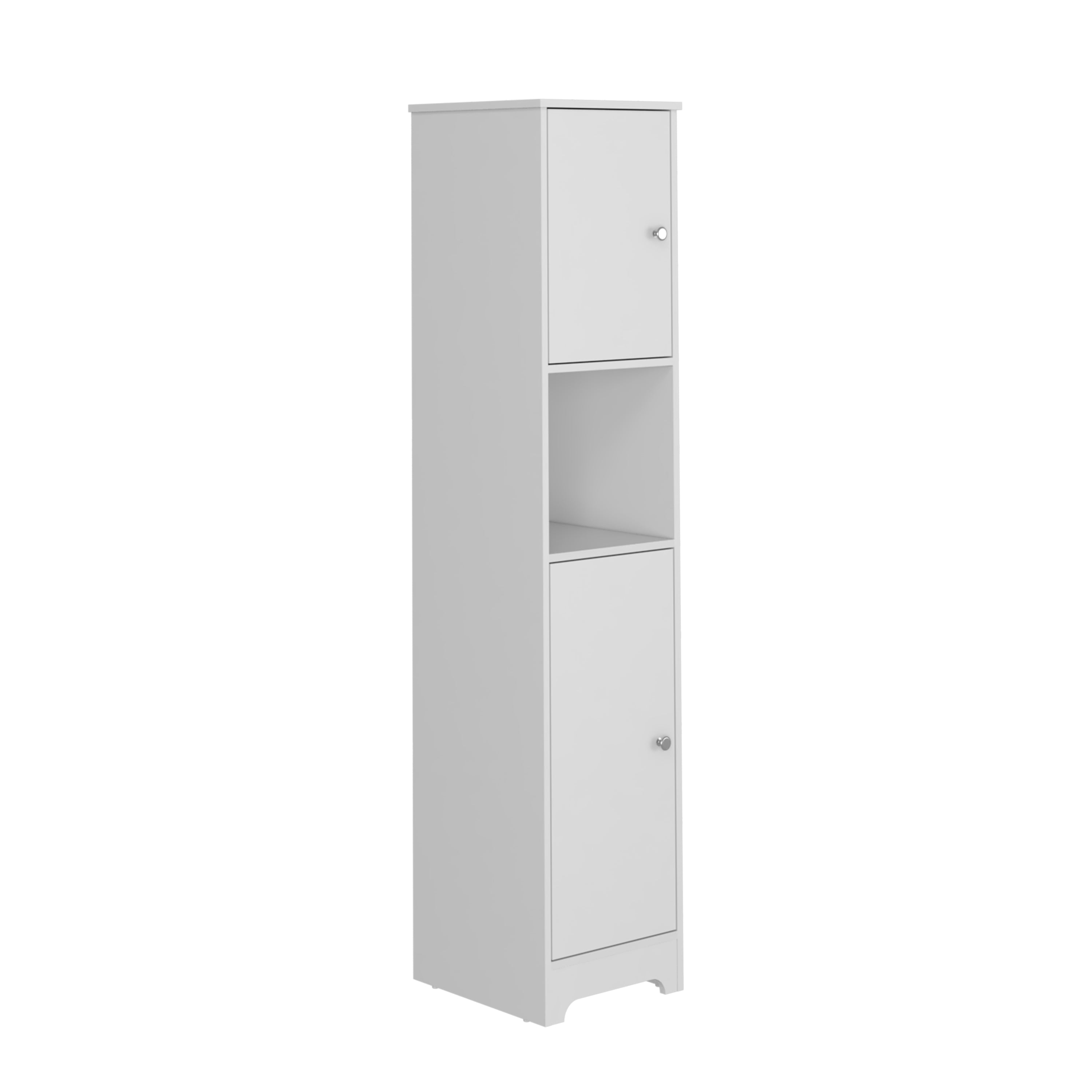 Yaka Linen Double Door Cabinet, Four Interior Shelves, One Open Shelf, White - Luciddepo