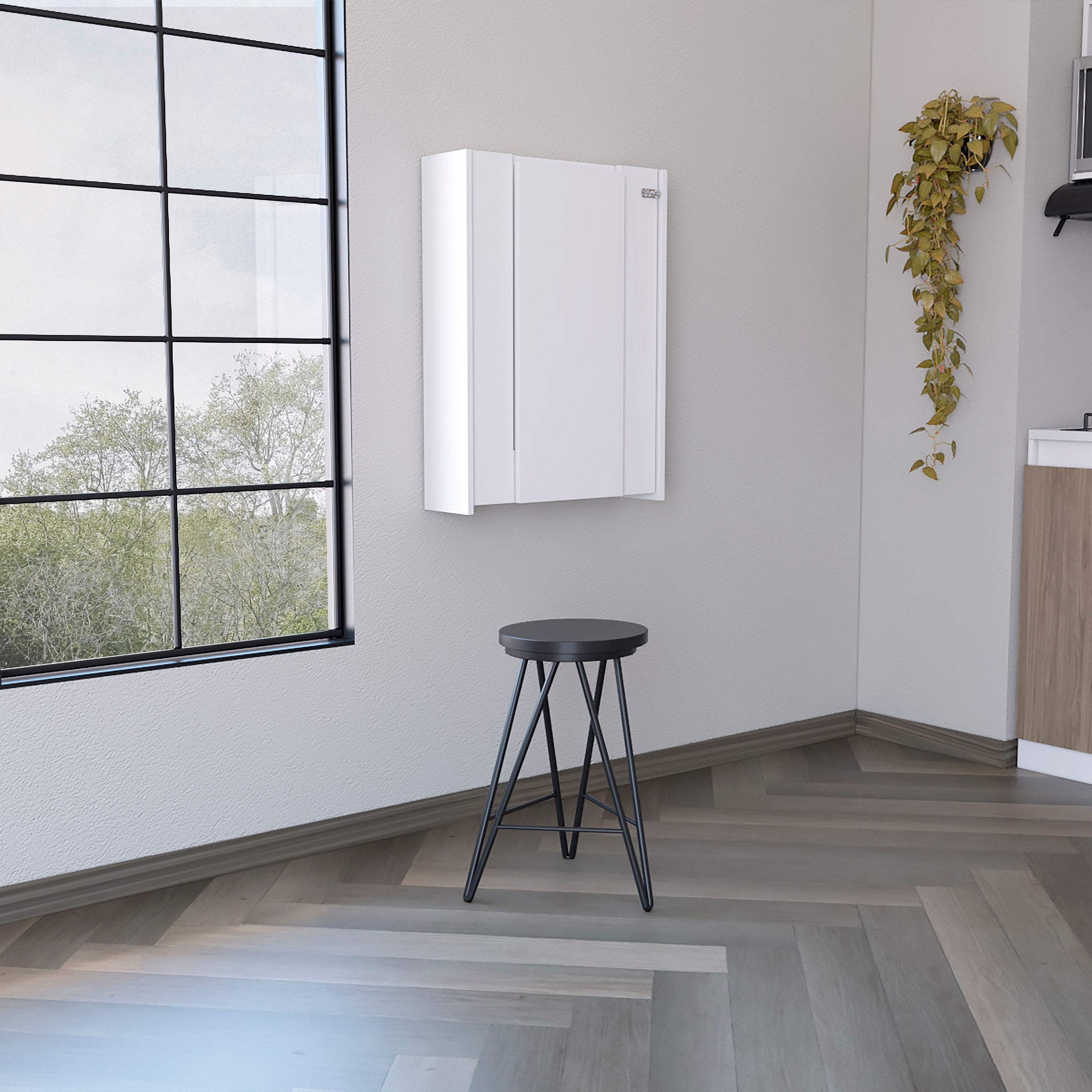 Toscana Wall Foldable Table with Multiple Shelves, White - Luciddepo