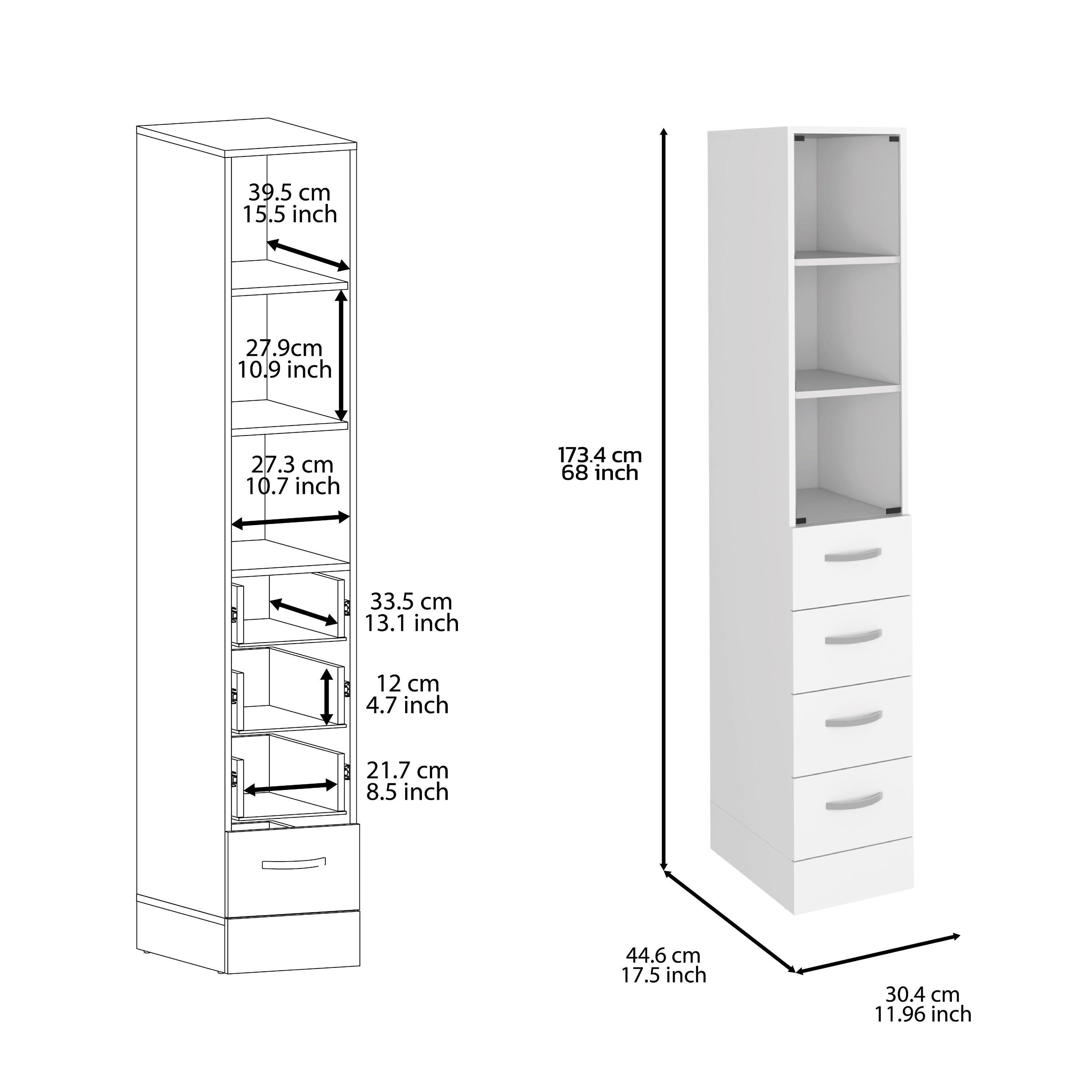 Magna Linen Cabinet, Three Shelves, Four Drawers, White - Luciddepo