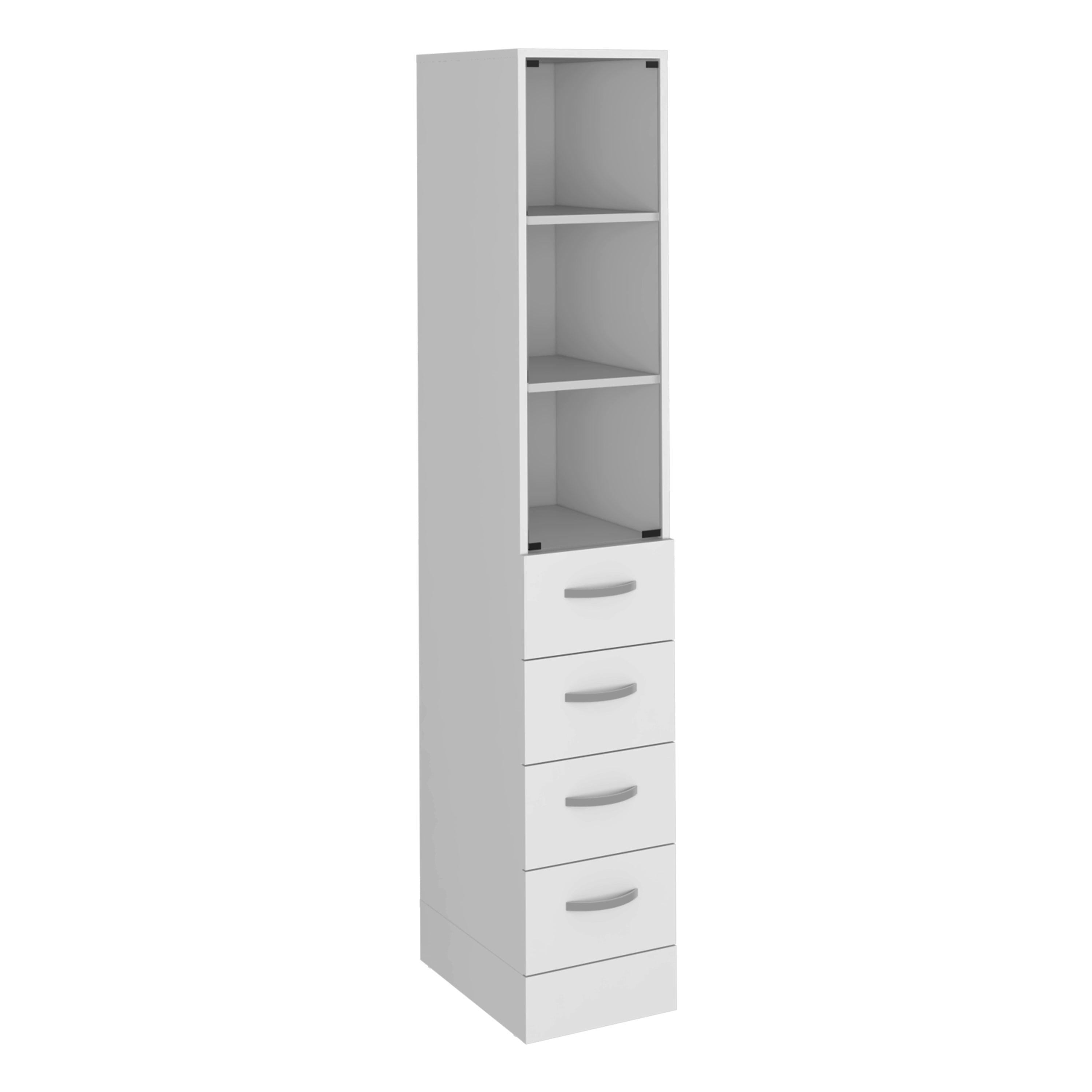 Magna Linen Cabinet, Three Shelves, Four Drawers, White - Luciddepo