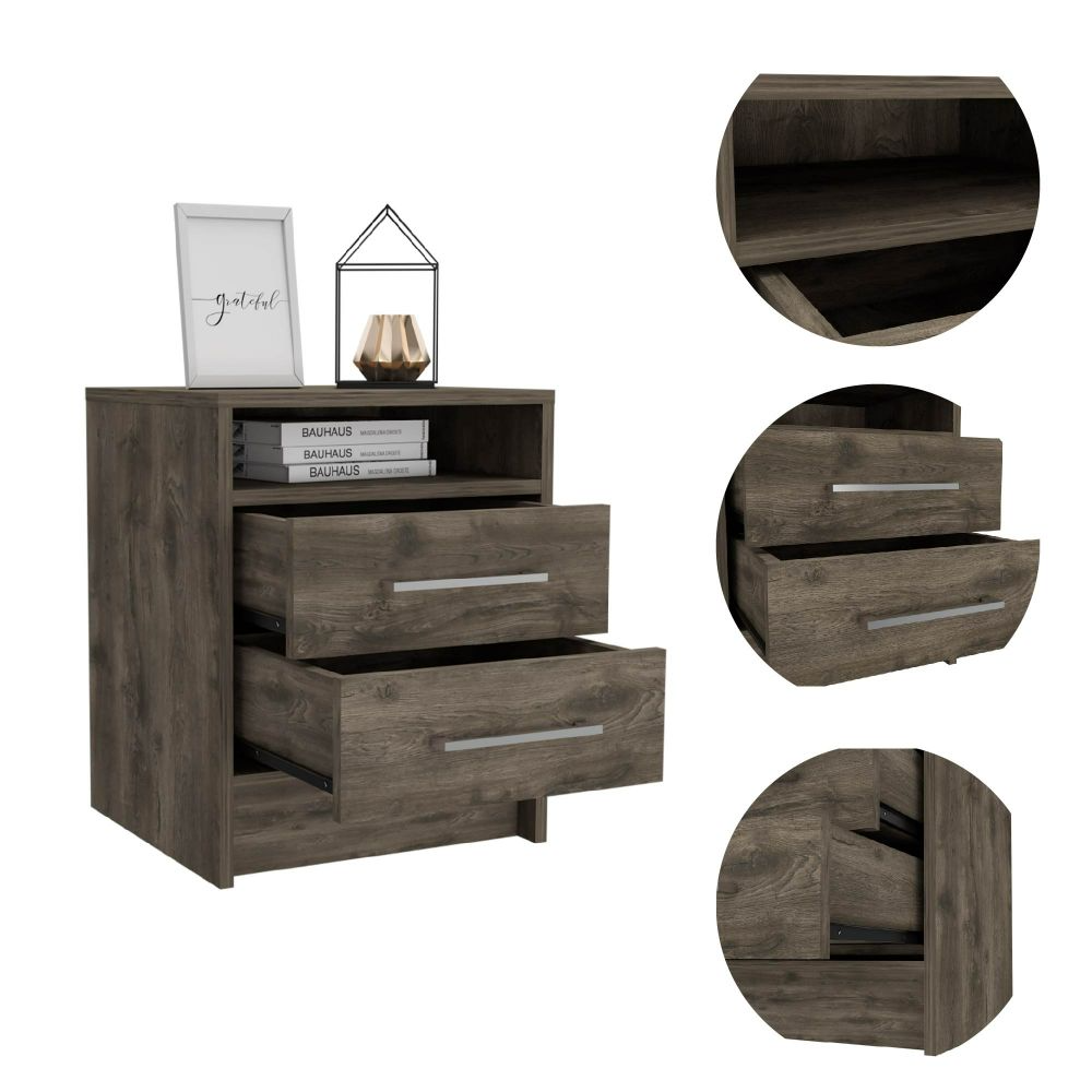 Leyva Nightstand, Two Drawers, Superior Top, Dark Brown - Luciddepo