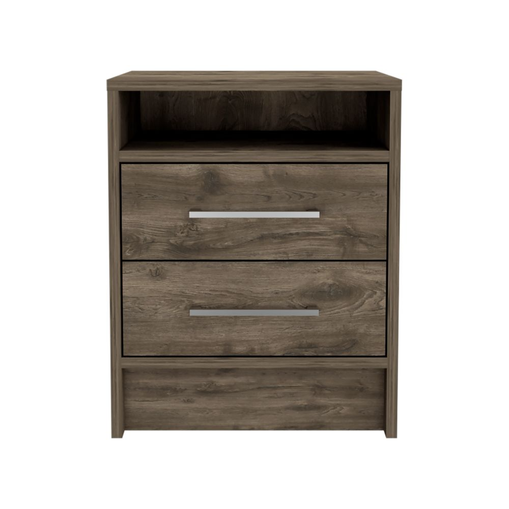 Leyva Nightstand, Two Drawers, Superior Top, Dark Brown - Luciddepo