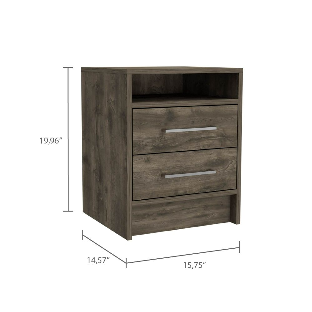 Leyva Nightstand, Two Drawers, Superior Top, Dark Brown - Luciddepo