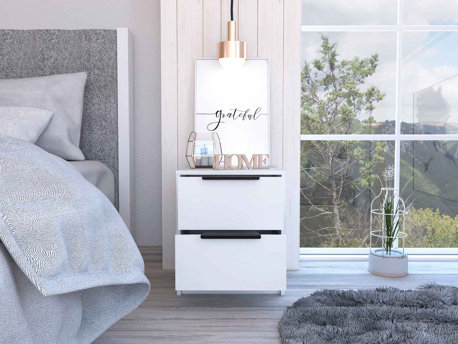 Egeo Nightstand, Two Drawers, Superior Top, White