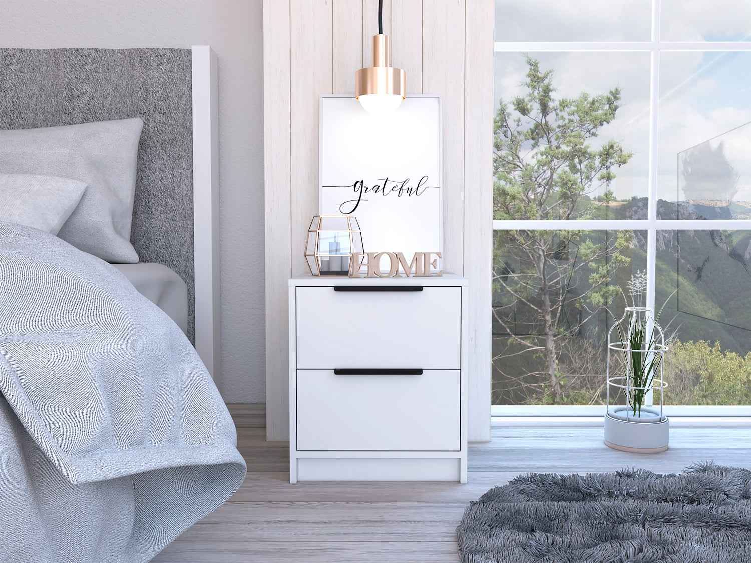 Egeo Nightstand, Two Drawers, Superior Top, White