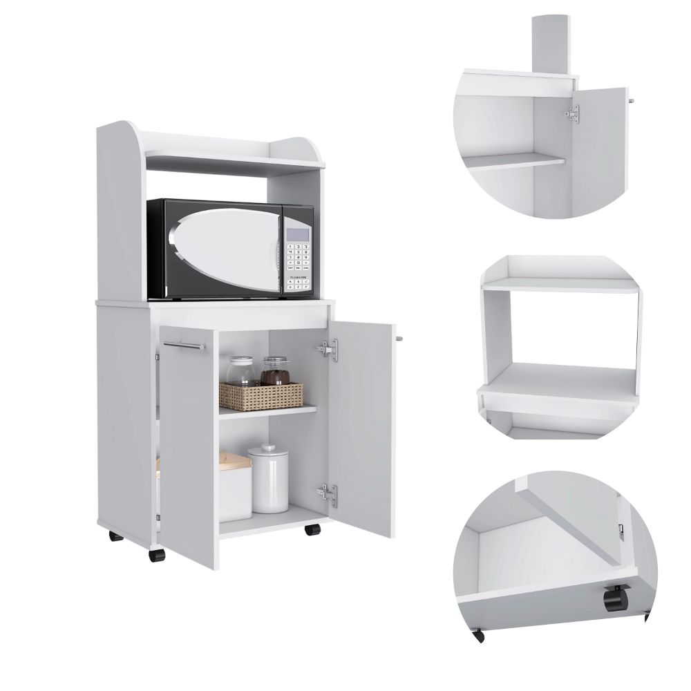 Lucca Kitchen Cart, Two Door Cabinet, One Open Shelf, Two Interior Shelves, White - Luciddepo