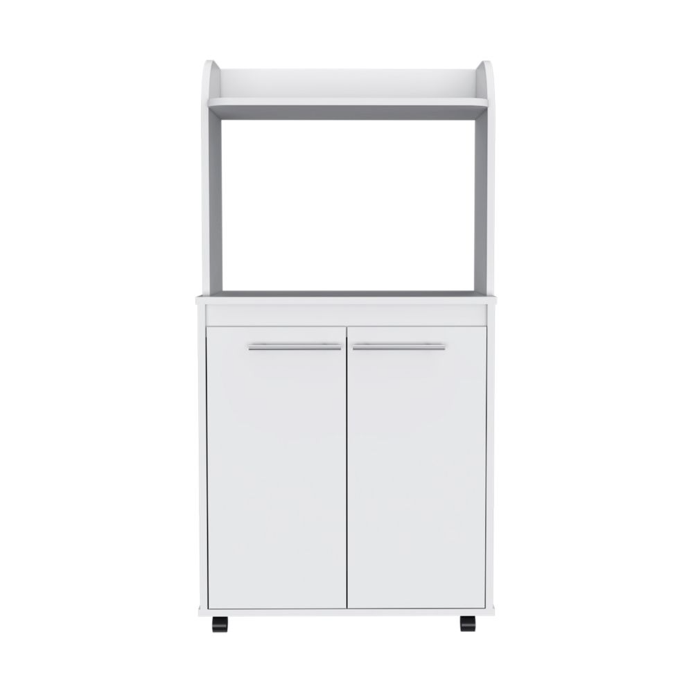 Lucca Kitchen Cart, Two Door Cabinet, One Open Shelf, Two Interior Shelves, White - Luciddepo