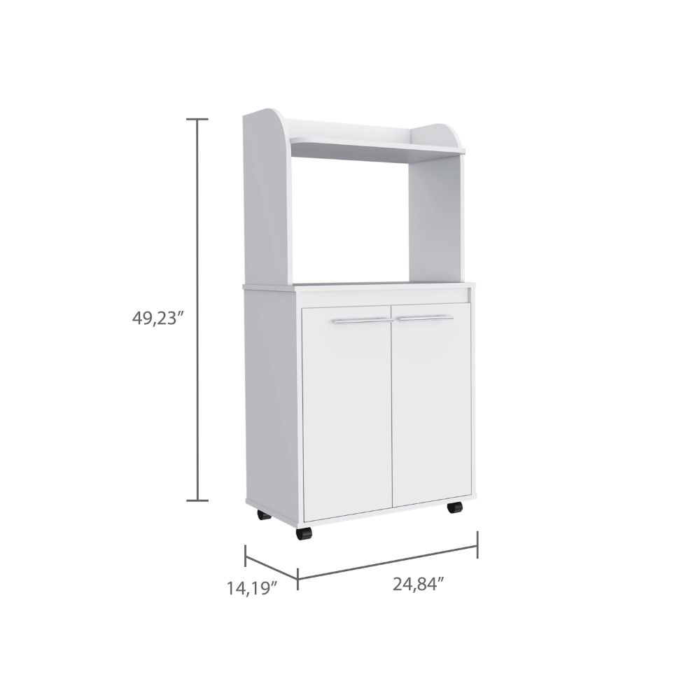 Lucca Kitchen Cart, Two Door Cabinet, One Open Shelf, Two Interior Shelves, White - Luciddepo