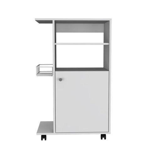 Opal Kitchen Cart, Single Door Cabinet, Four Casters, White - Luciddepo