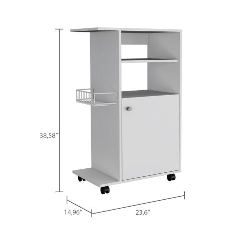 Opal Kitchen Cart, Single Door Cabinet, Four Casters, White - Luciddepo