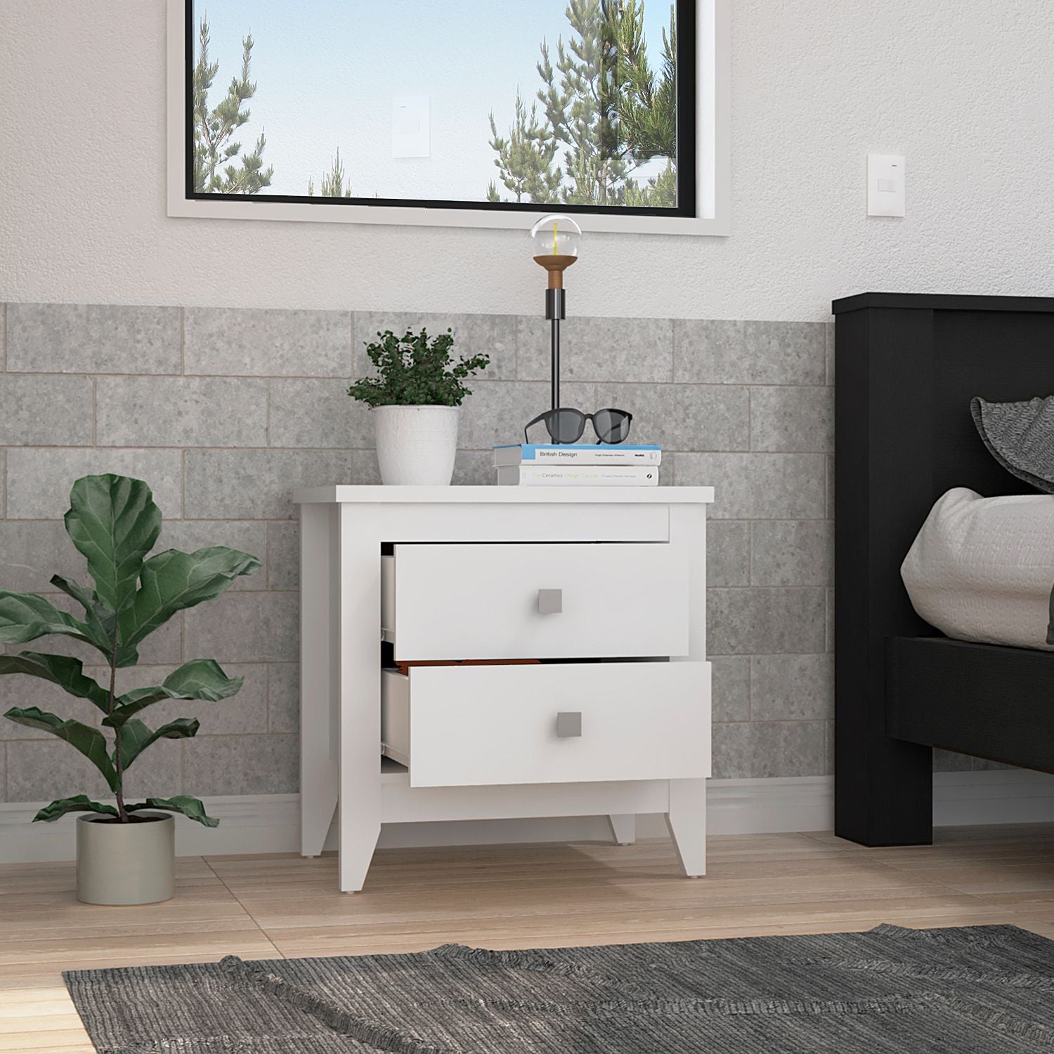 Oasis Nightstand,  Two Drawers, Four Legs, Superior Top, White - Luciddepo