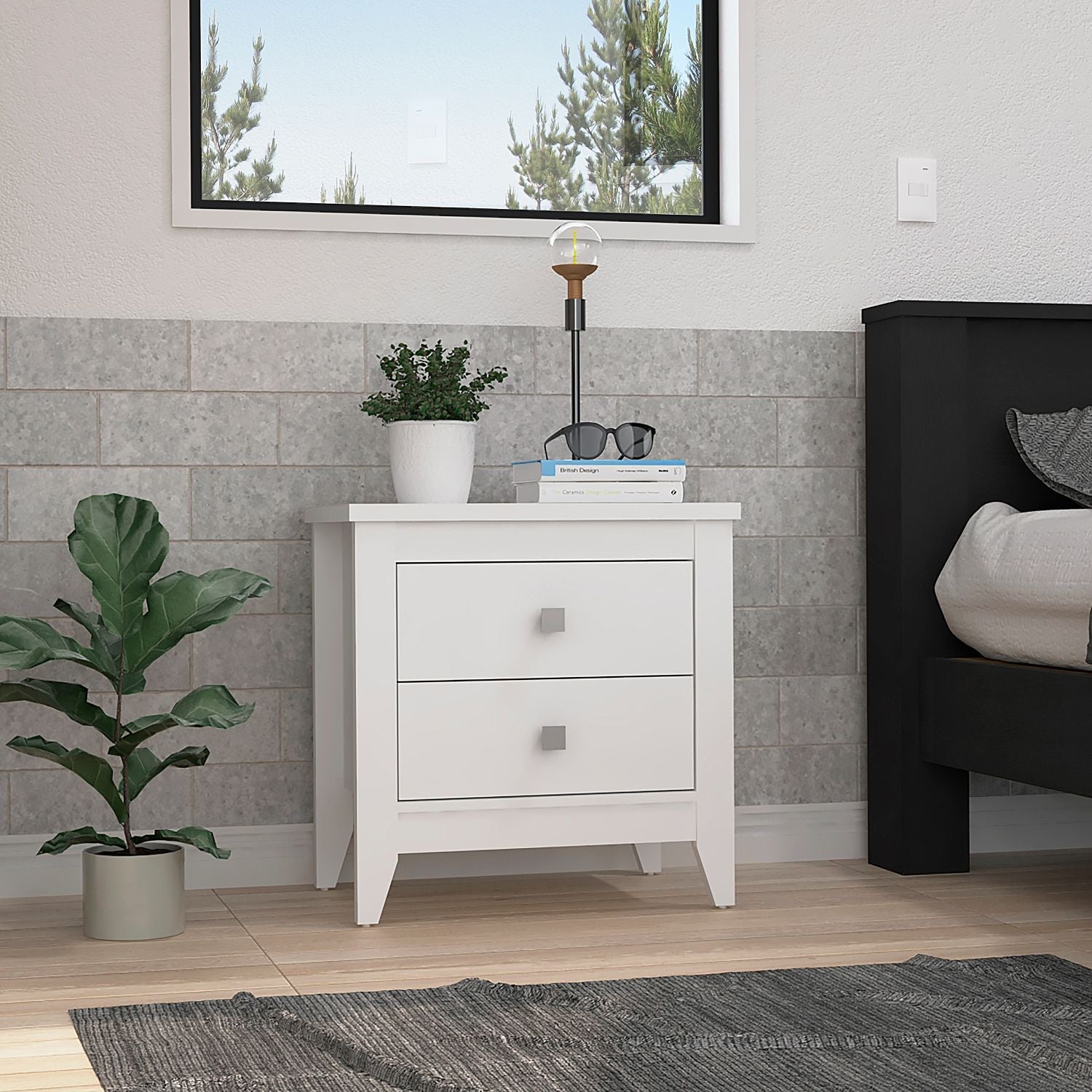 Oasis Nightstand,  Two Drawers, Four Legs, Superior Top, White - Luciddepo