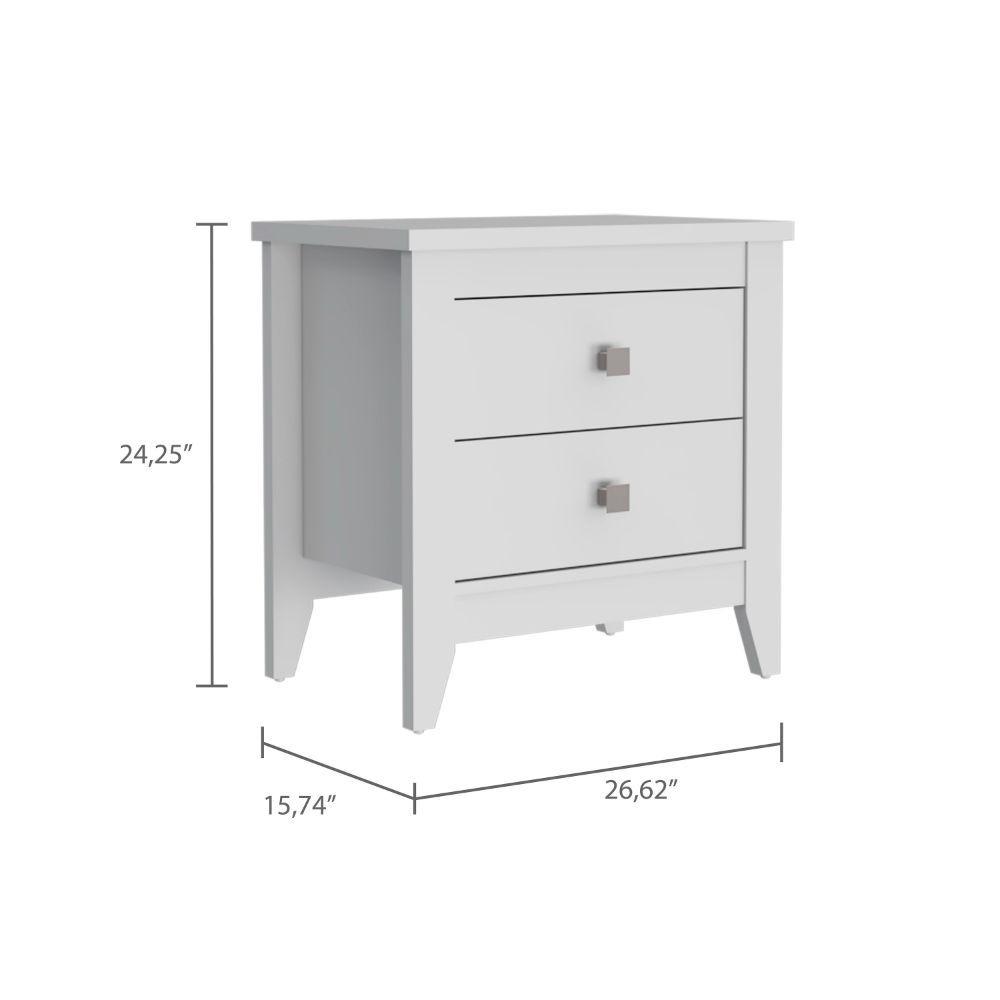Oasis Nightstand,  Two Drawers, Four Legs, Superior Top, White - Luciddepo