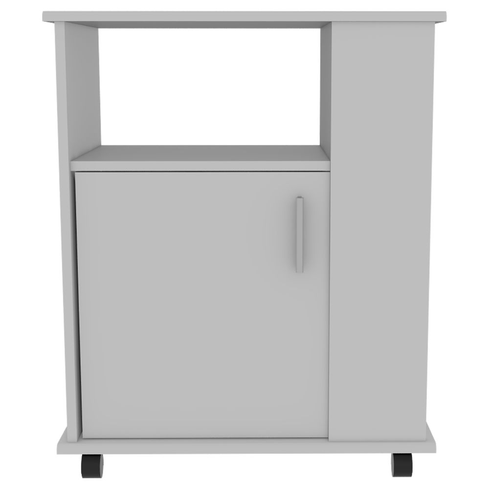 Munich Lower Microwave Pantry Single Door Cabinet, Three Lateral Shelves, Two Interior Shelves, White - Luciddepo