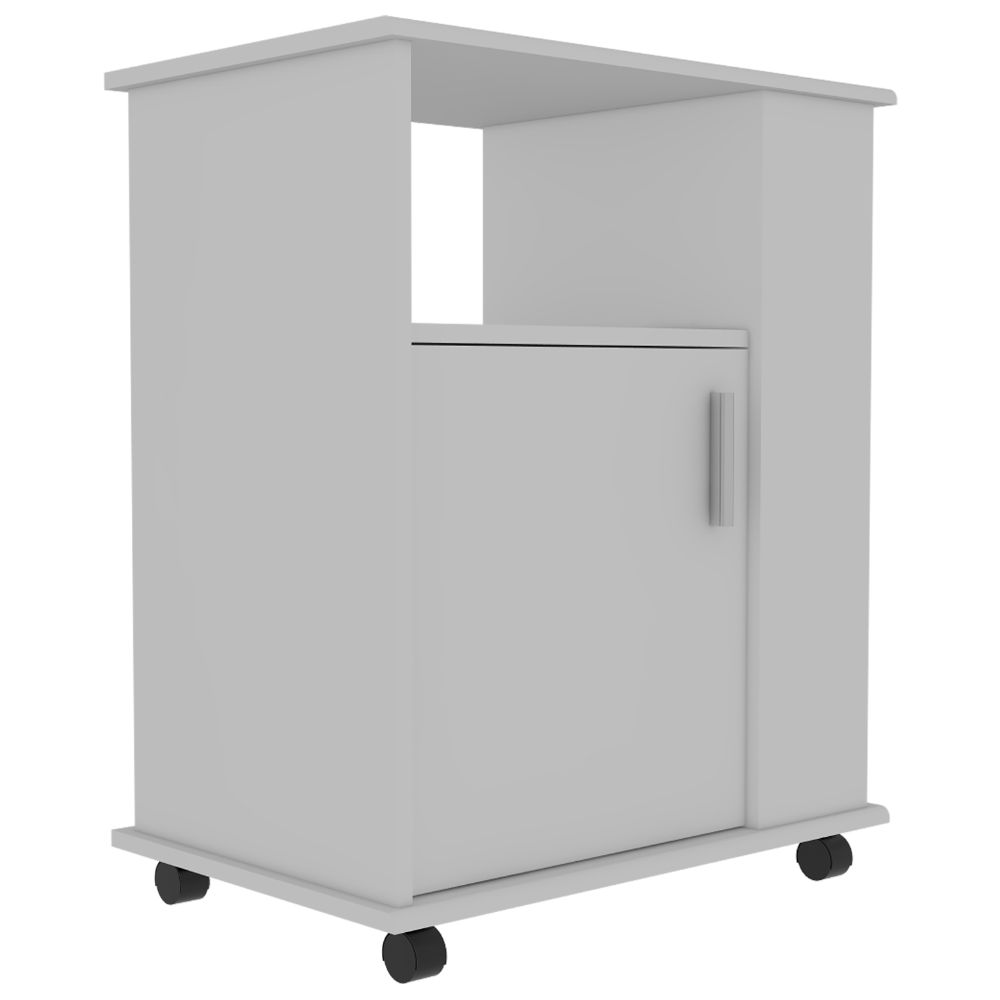 Munich Lower Microwave Pantry Single Door Cabinet, Three Lateral Shelves, Two Interior Shelves, White - Luciddepo