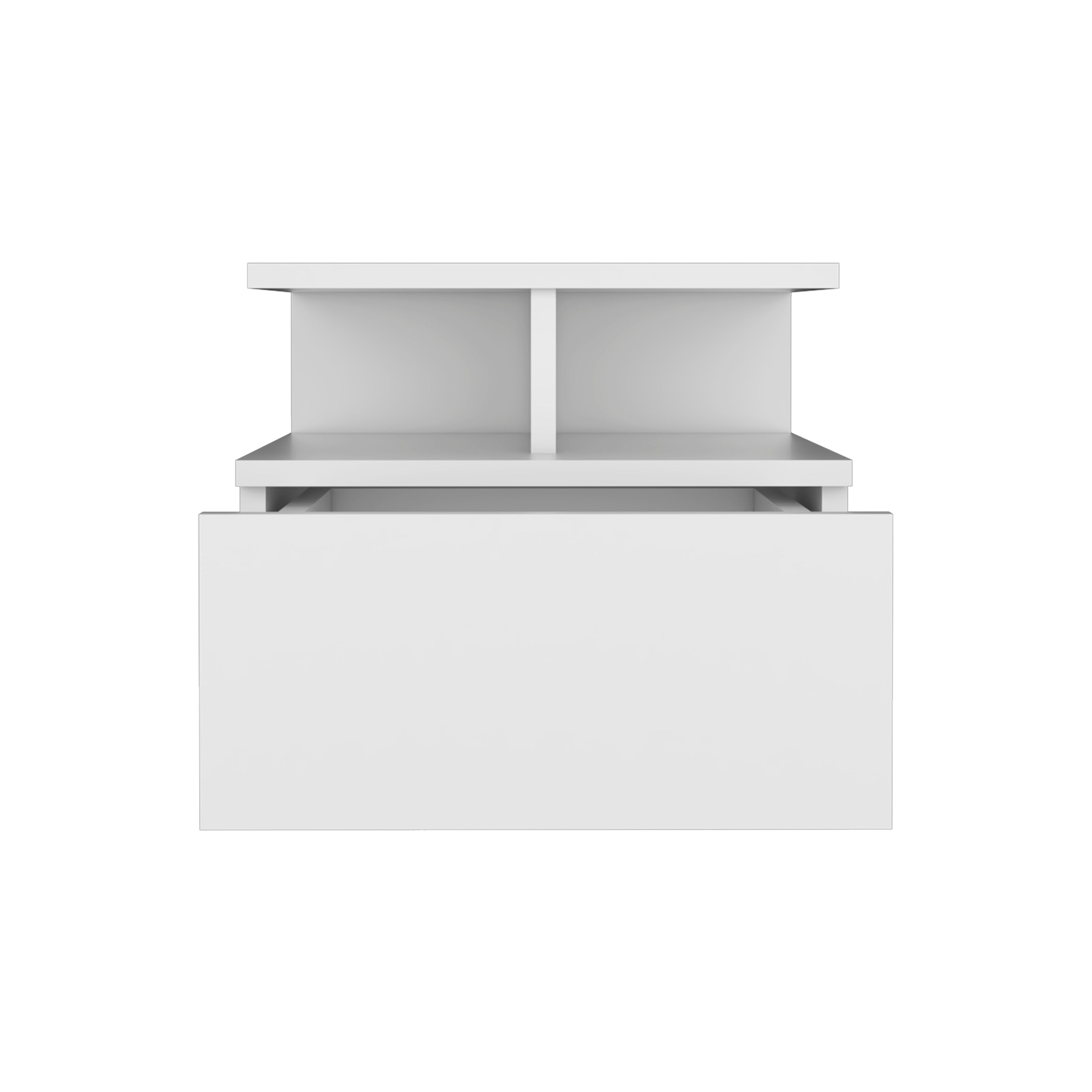 Seward Floating Nightstand, Wall Mounted with Single Drawer and 2-Tier Shelf, White - Luciddepo