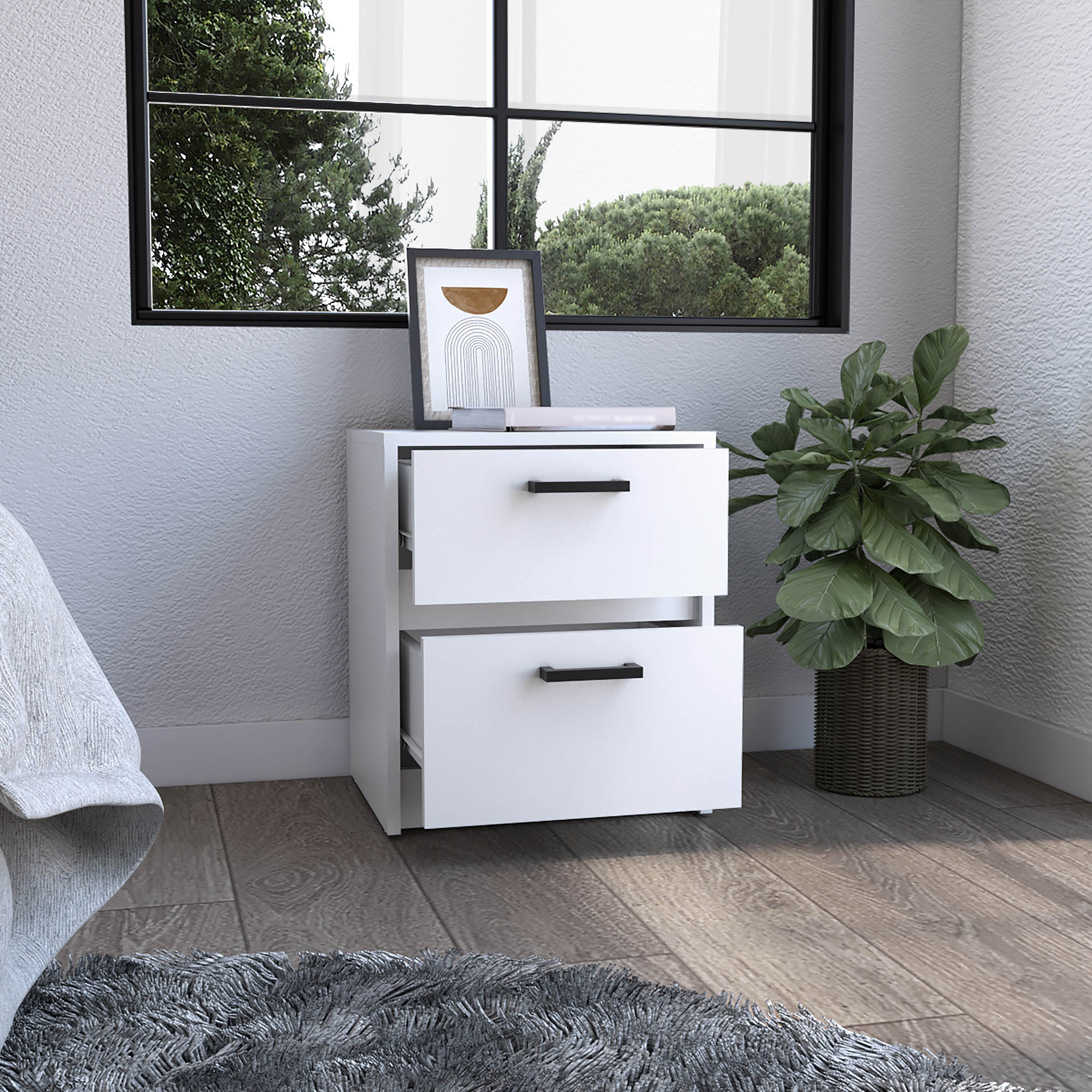 Bethel 2 Drawers Nightstand with Handles, White - Luciddepo