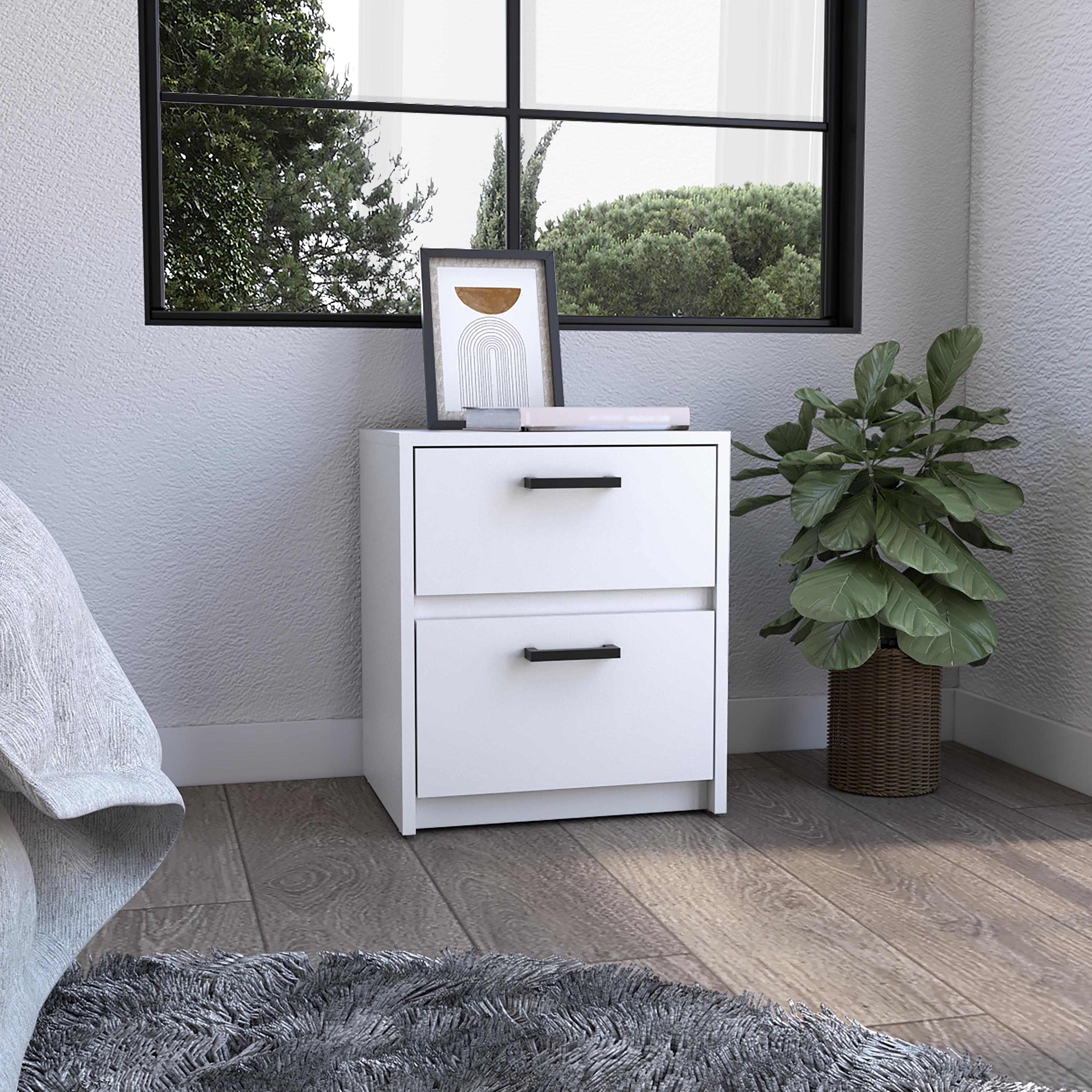 Bethel 2 Drawers Nightstand with Handles, White - Luciddepo