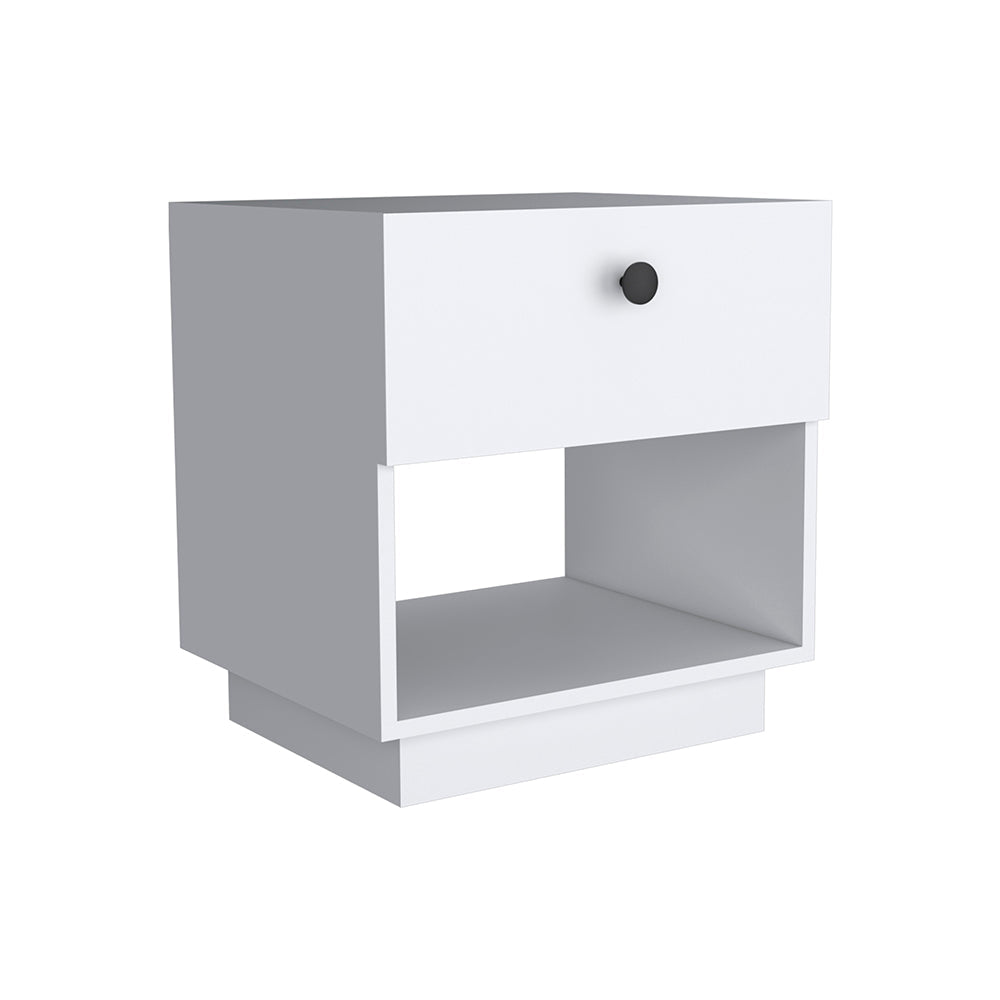 Macon Single Drawer Nightstand with Open Storage Shelf, White - Luciddepo