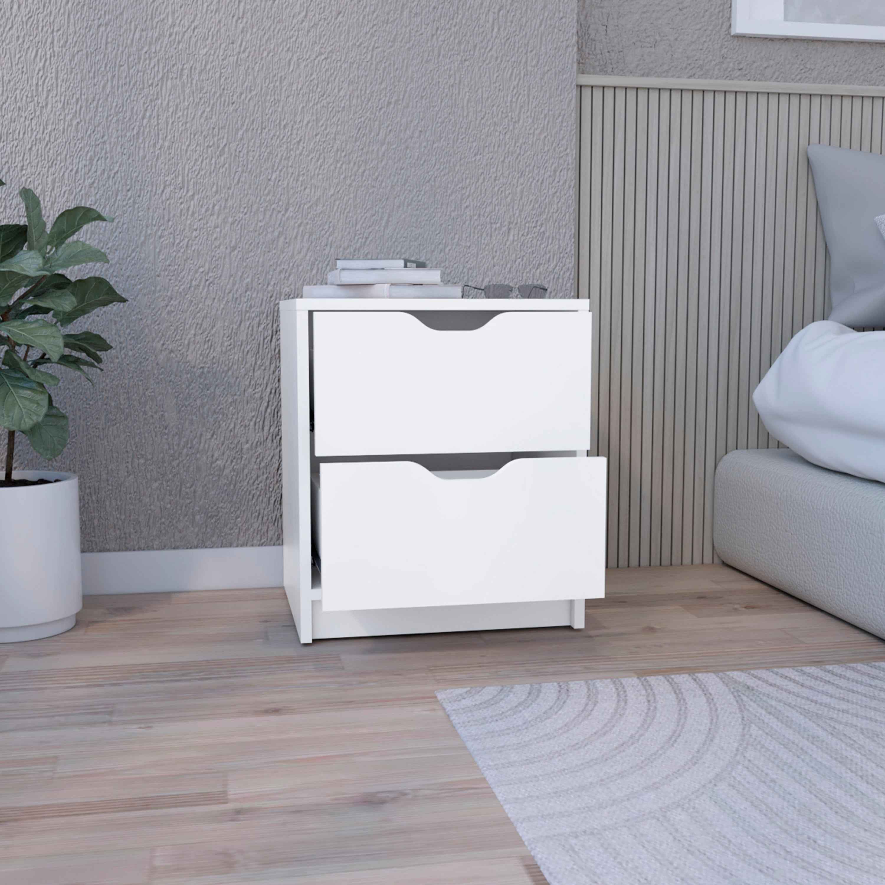 Houma Double Drawer Nightstand, Bedside Table, White
