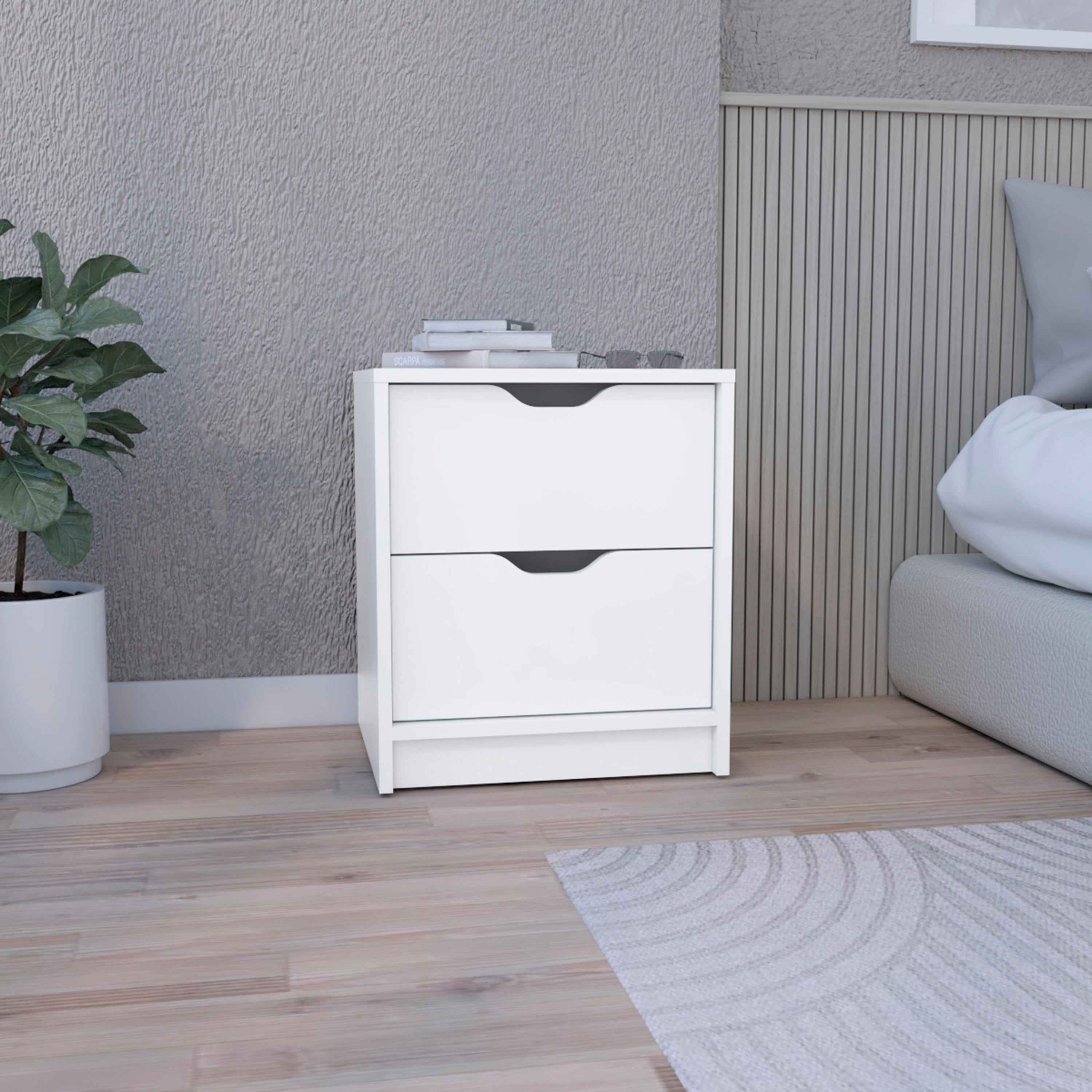 Houma Double Drawer Nightstand, Bedside Table, White