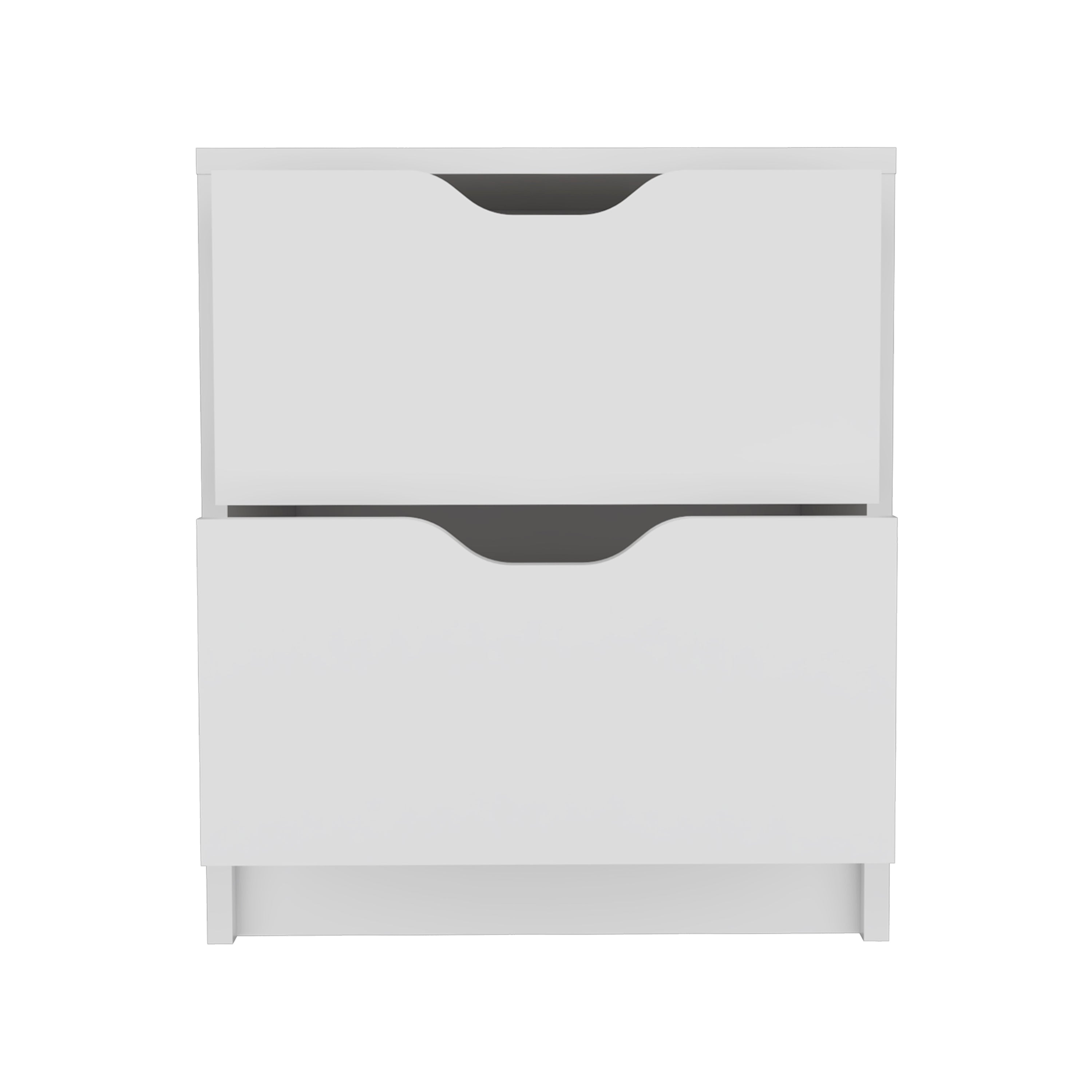Houma Double Drawer Nightstand, Bedside Table, White - Luciddepo