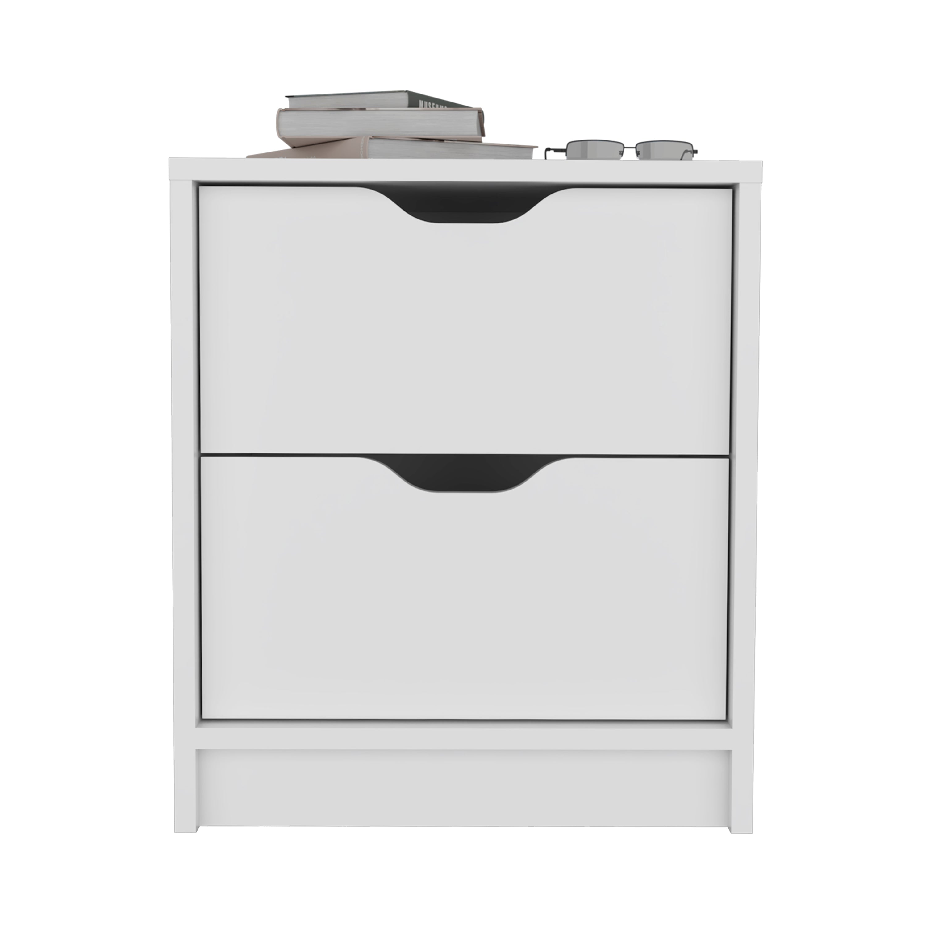 Houma Double Drawer Nightstand, Bedside Table, White - Luciddepo