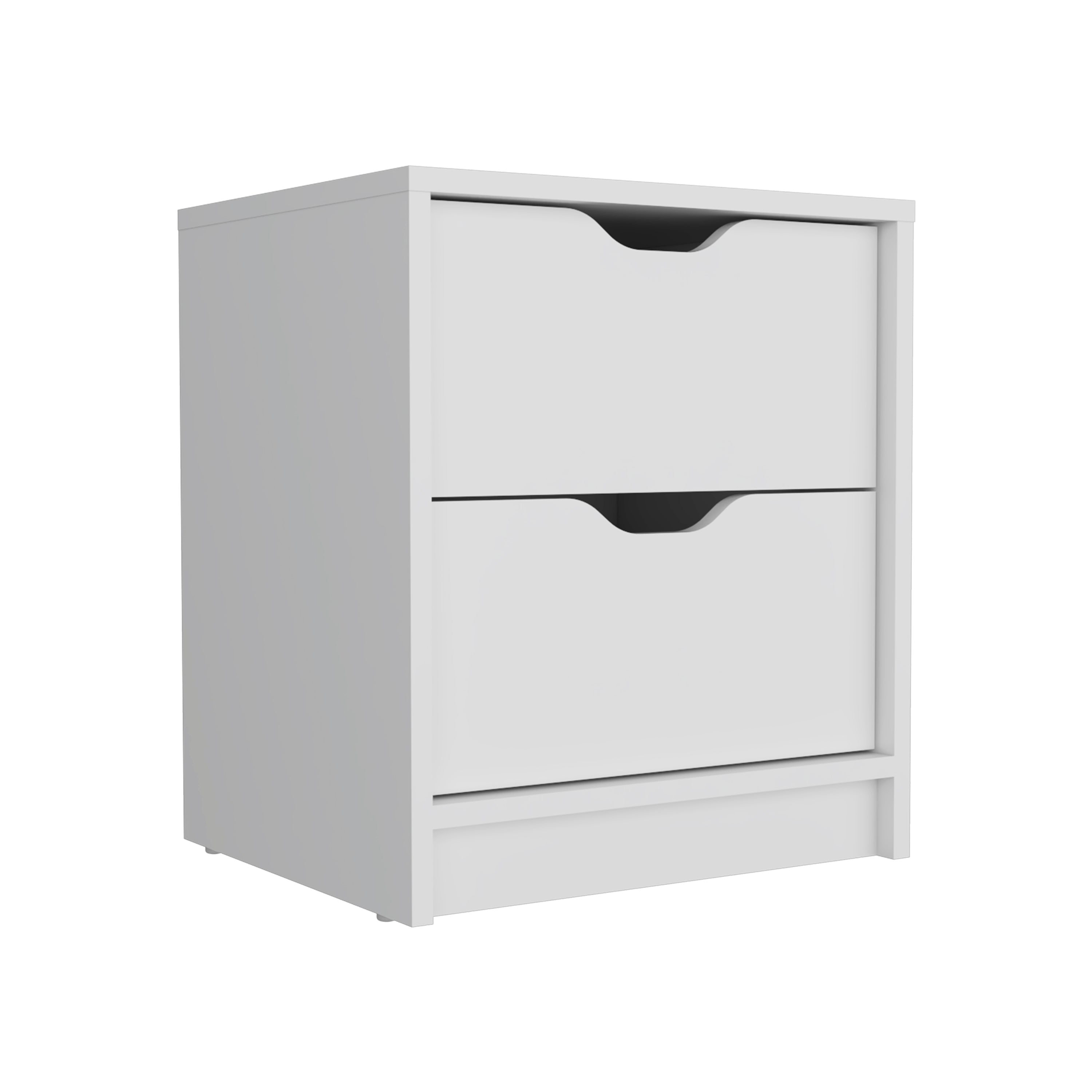 Houma Double Drawer Nightstand, Bedside Table, White - Luciddepo