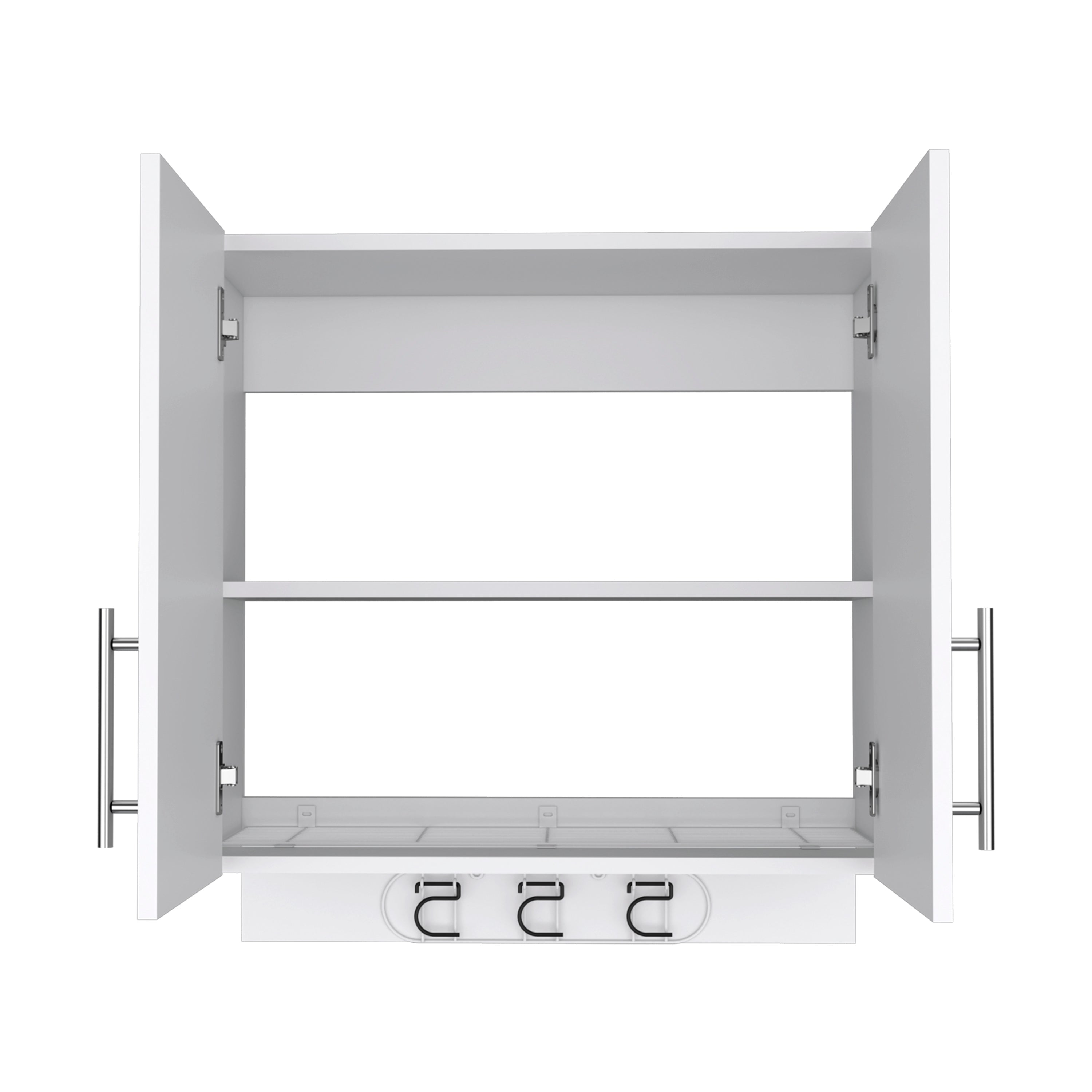 Albany Cabinet Wall Mounted with Broom Hangers and Metal Handles, White - Luciddepo