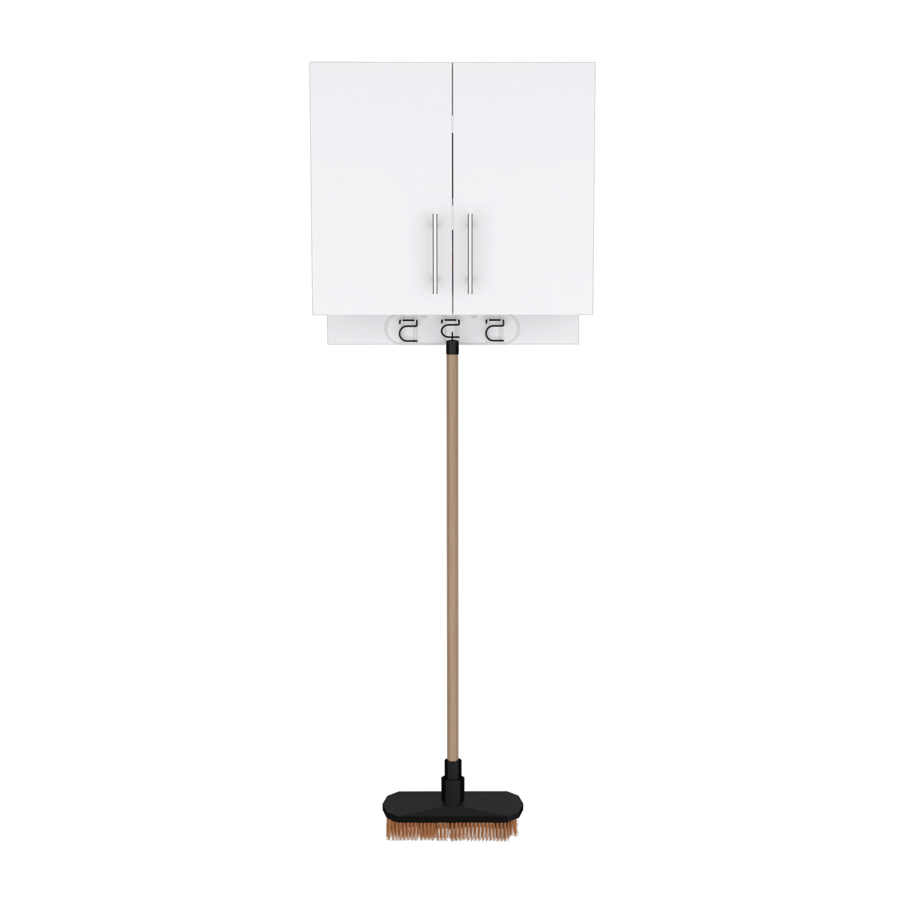 Albany Cabinet Wall Mounted with Broom Hangers and Metal Handles, White - Luciddepo