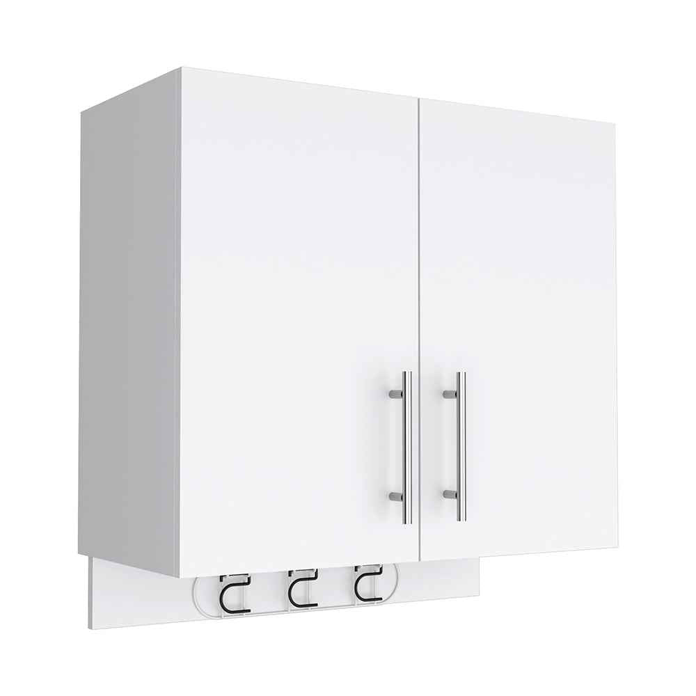 Albany Cabinet Wall Mounted with Broom Hangers and Metal Handles, White