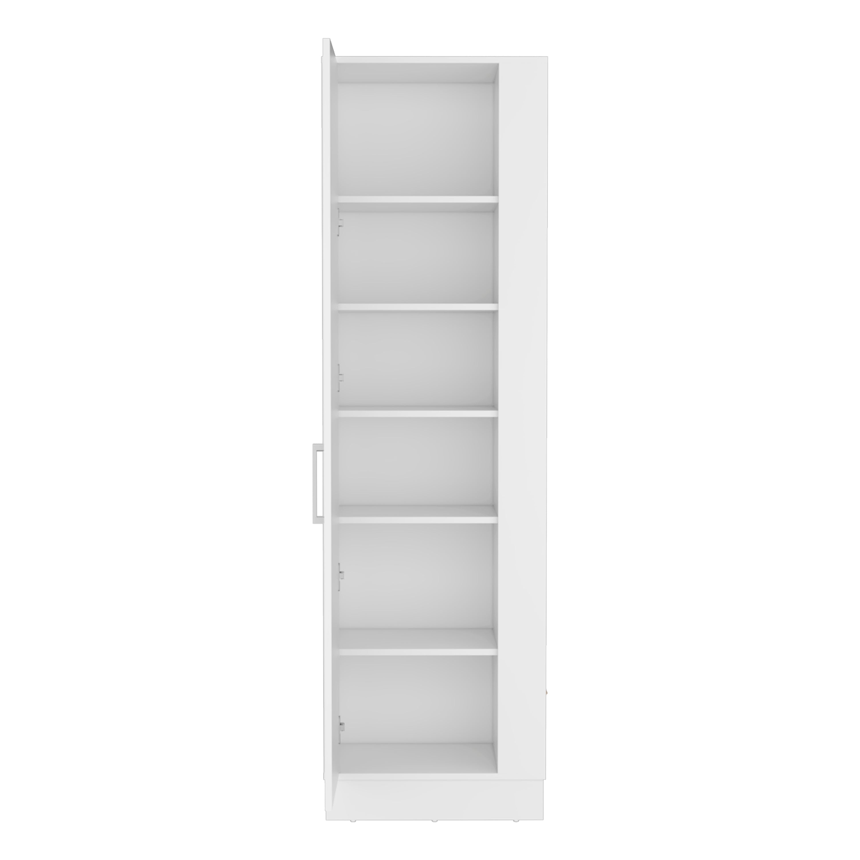 Fairfield Utility Storage Cabinet with 6-Tier Shelf and Broom Hangers, White - Luciddepo