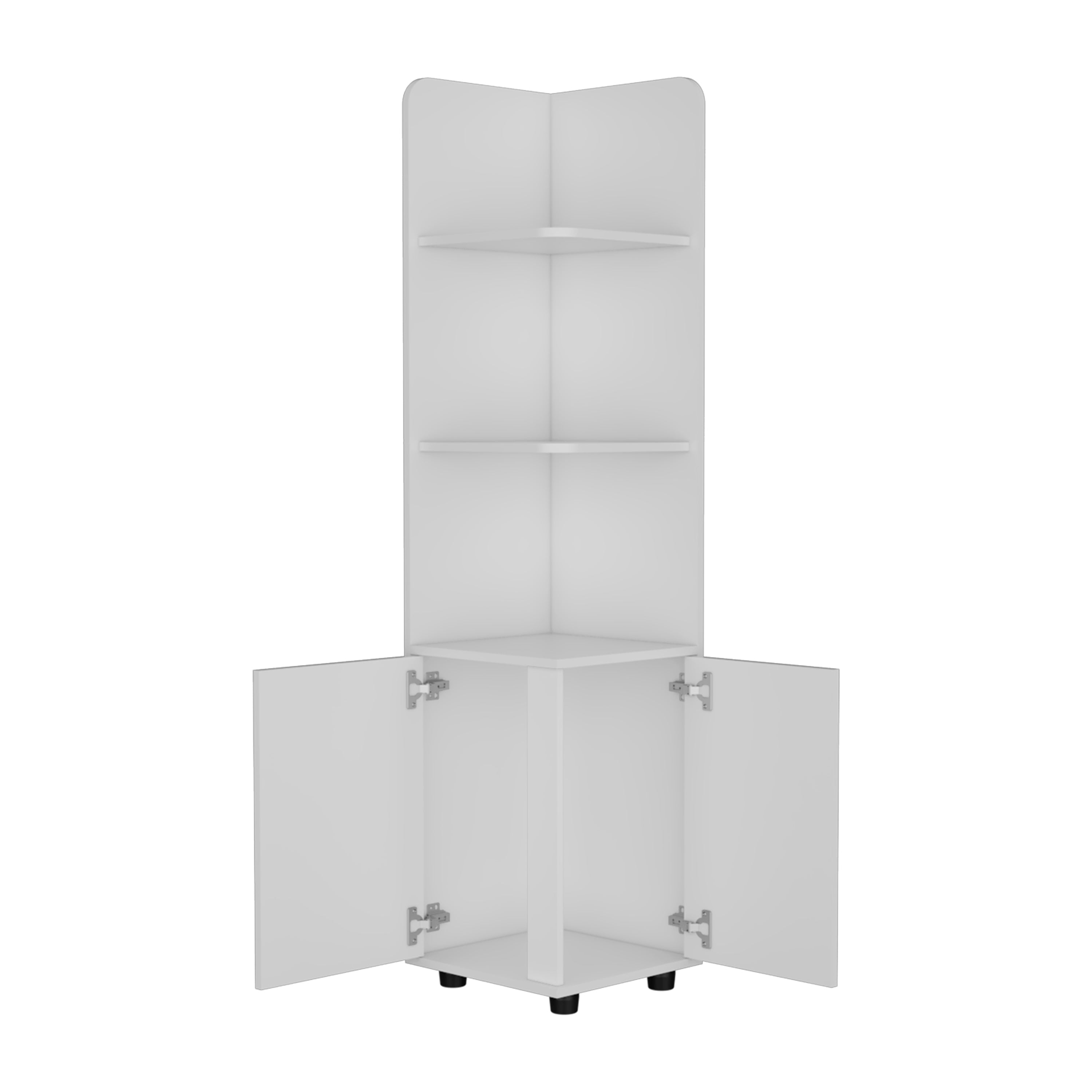 Vestal Tall Corner Cabinet with 3-Tier Shelf and 2-Door, White - Luciddepo