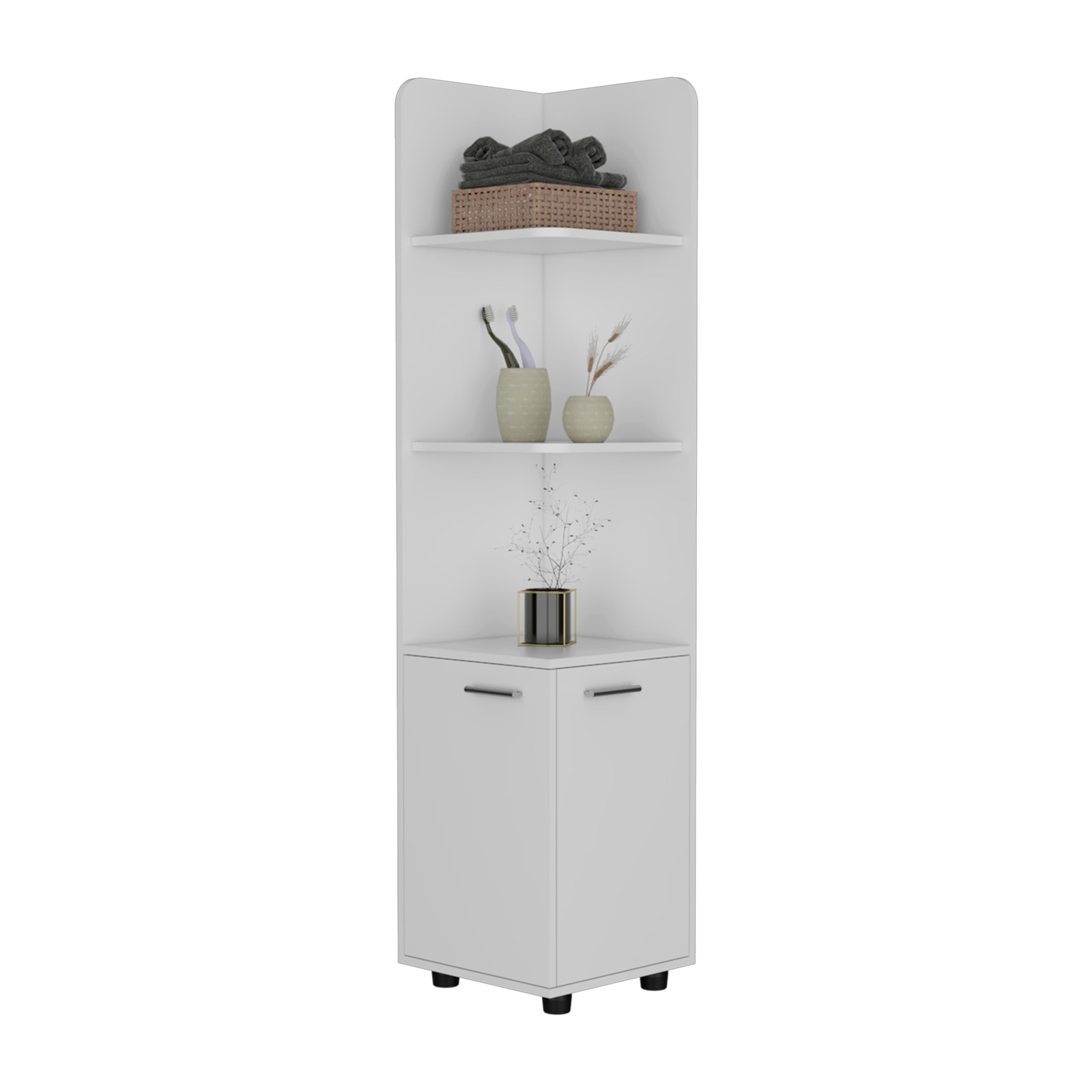 Vestal Tall Corner Cabinet with 3-Tier Shelf and 2-Door, White - Luciddepo