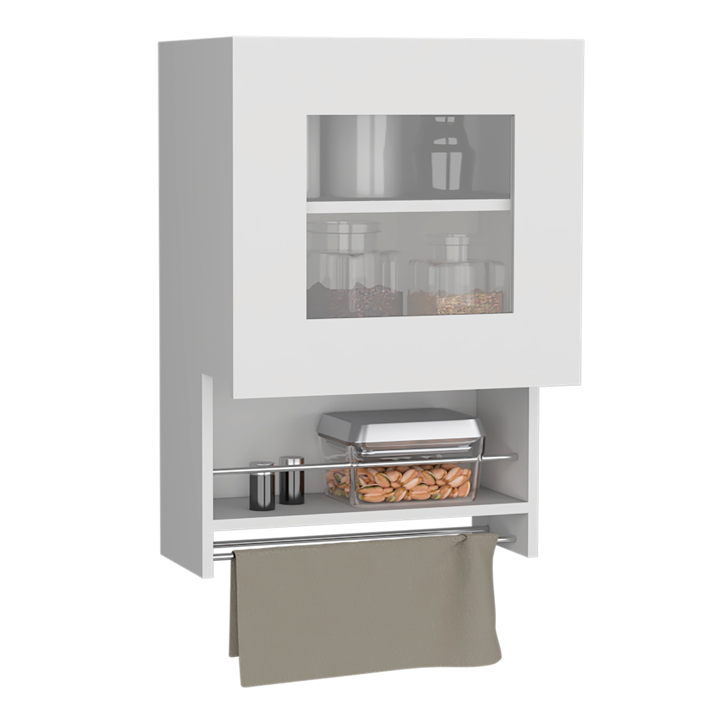Ithaca Kitchen Wall Cabinet with Towel and Spice Rack, White - Luciddepo