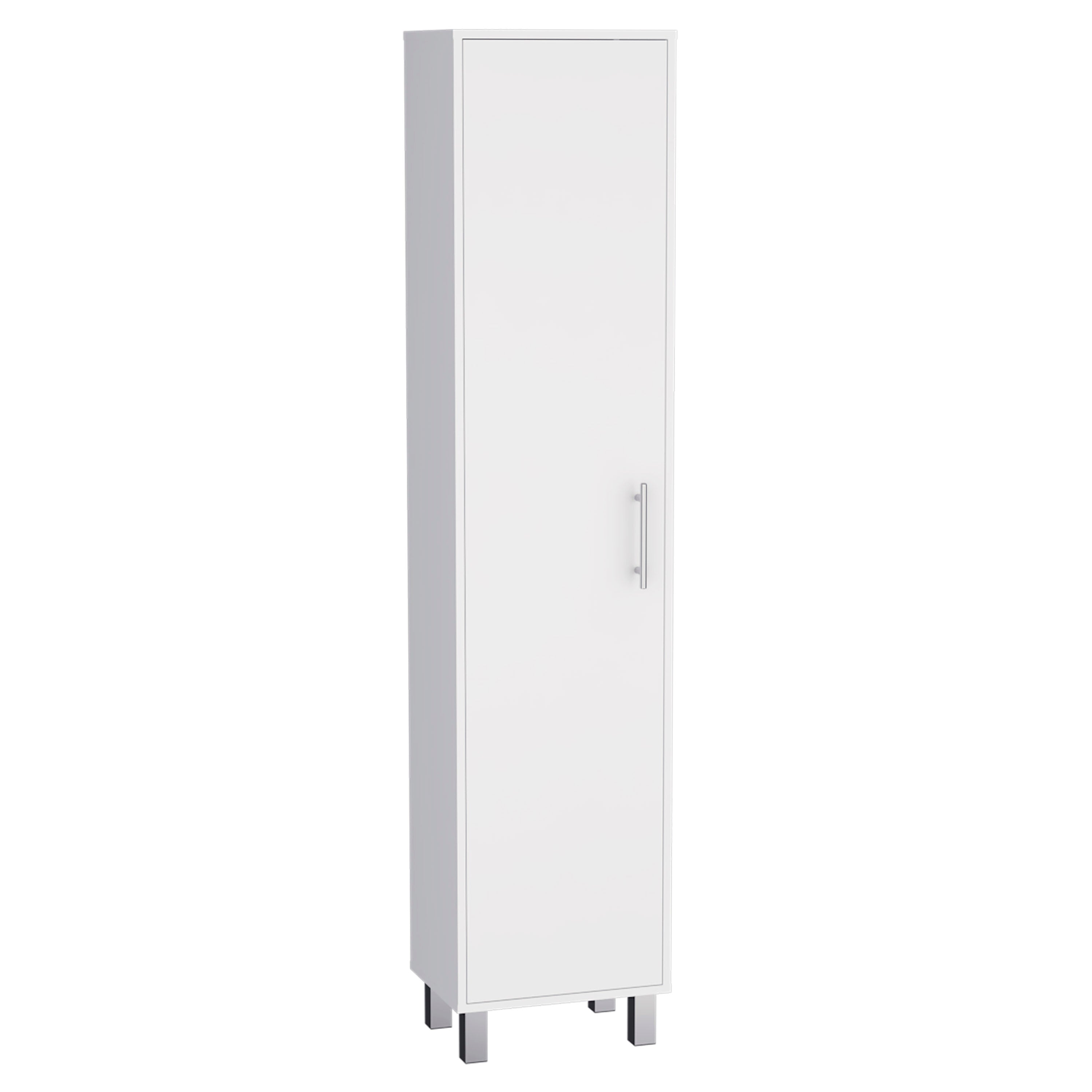 Dryden Tall Narrow Storage Cabinet with 5-Tier Shelf and Broom Hangers, White - Luciddepo